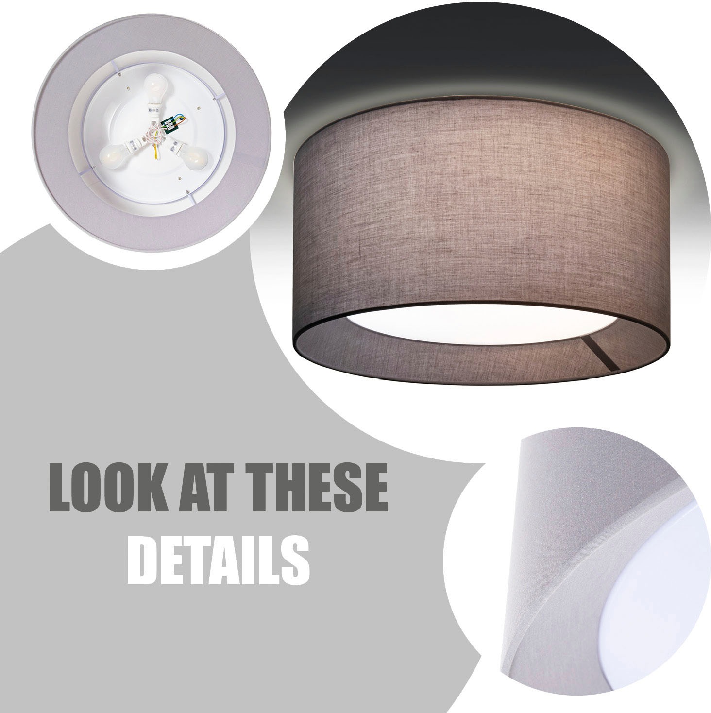 Paco Home Deckenleuchte »DRUM« E27 Rund Arbeitszimmer Textilschirm 3 x E27 Modern Geschlossen Uni