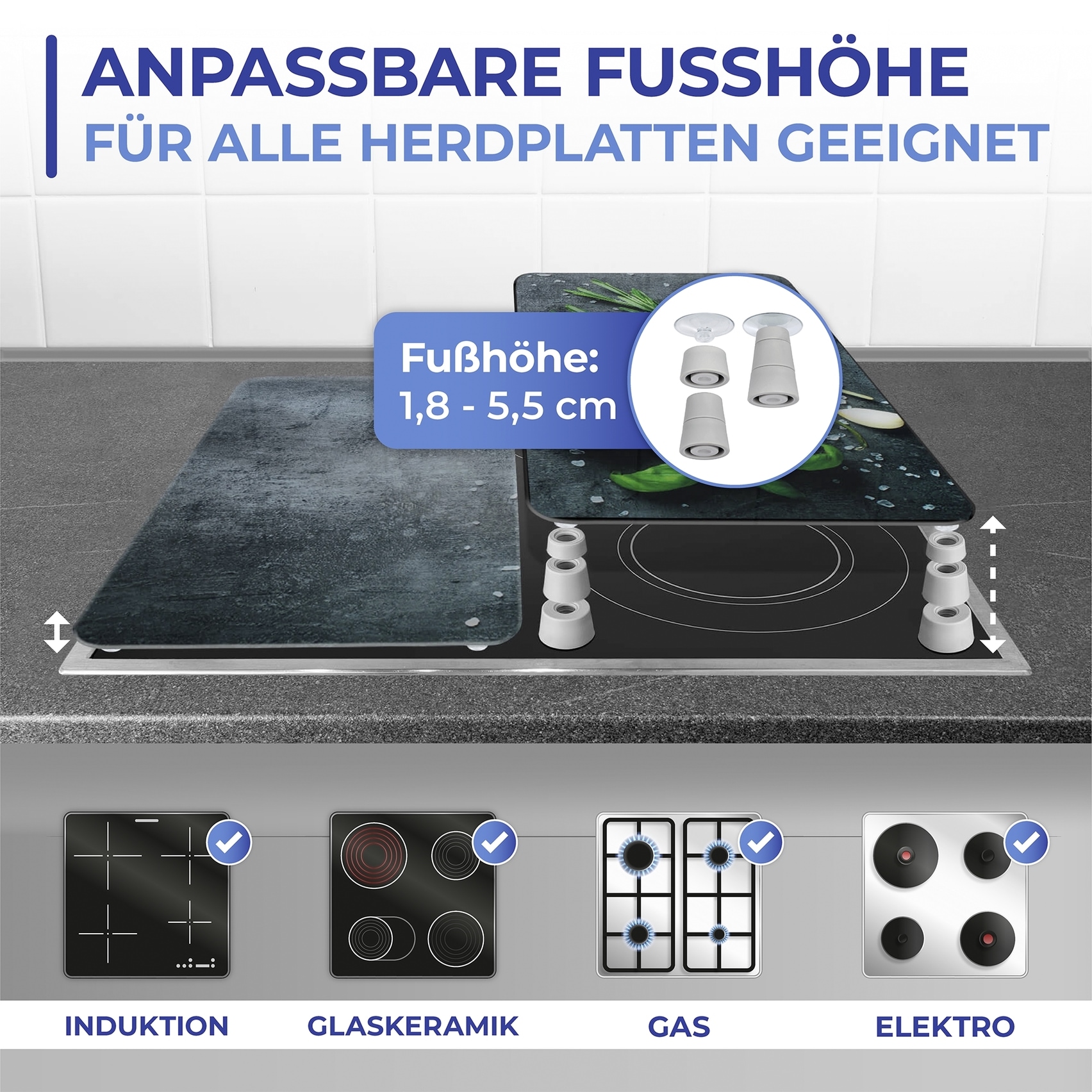 Maximex Herd-Abdeckplatte »Universal Modell Rosmarin«, (Set, 2 tlg.), Herdabdeckung für alle Herdarten, kratzfest, mit rutschfesten Füßen