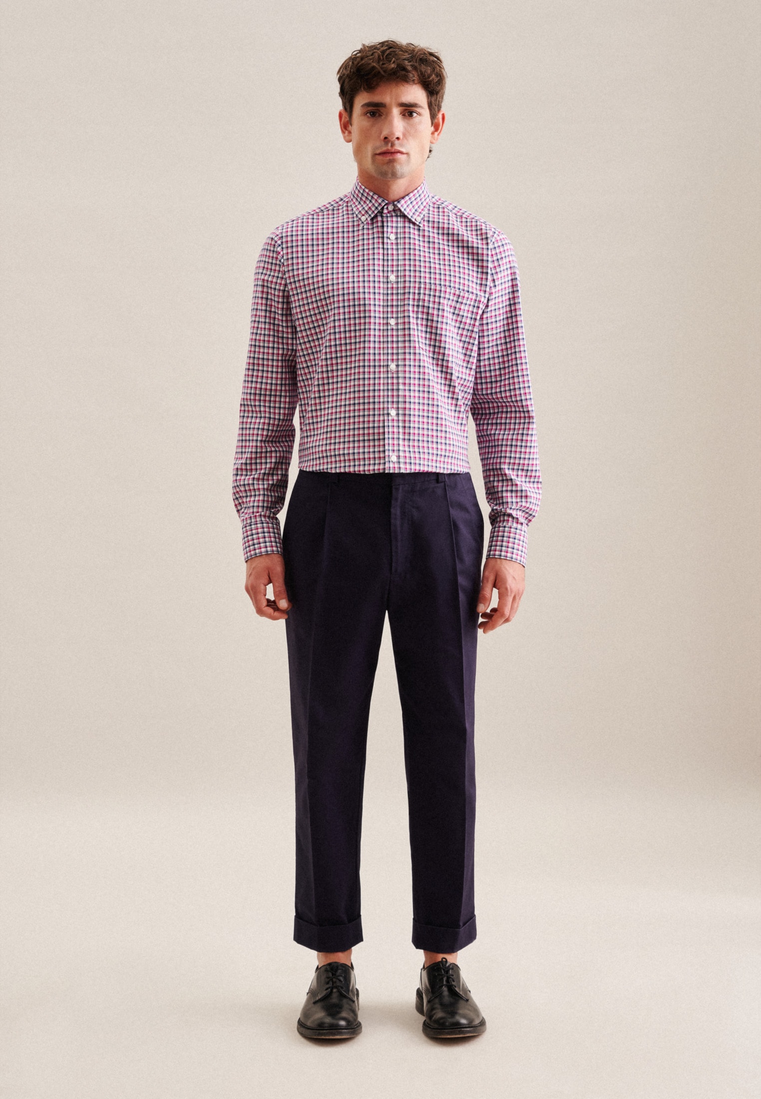 seidensticker Businesshemd »Regular«, Regular Langarm Button-Down-Kragen Karo