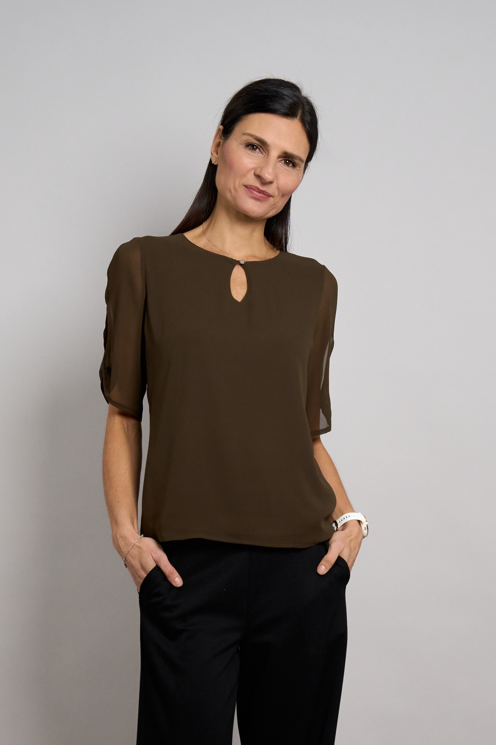 Seidel Moden Chiffonbluse »Otto exclusiv« Halbarm mit Cut-Out-Detail und Glitzerstein - MADE IN GERMANY