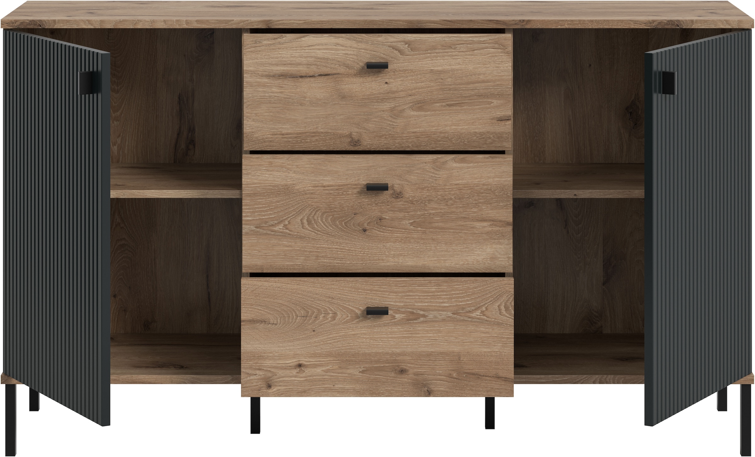 INOSIGN Sideboard »TREVERK, Breite: 154 cm, hochwertige MDF-Front schwarz tiefzieh« 1 Stk. tlg. Sideboard, Wohnzimmer, Esszimmer