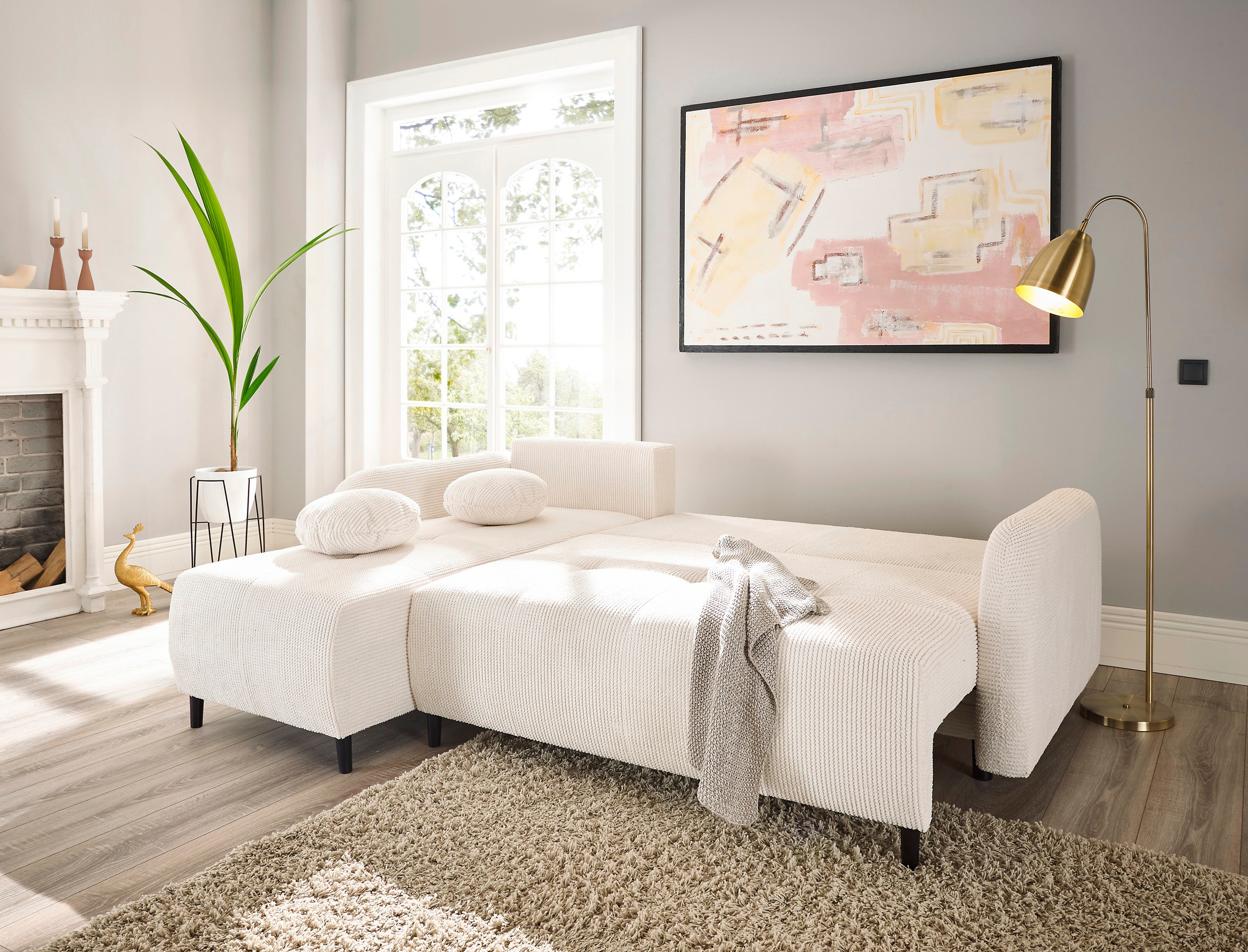 Leonique Ecksofa »BLAISE«, mit Bett-Funktion (Liegefläche 140/200 cm), Zier- und Rückenkissen