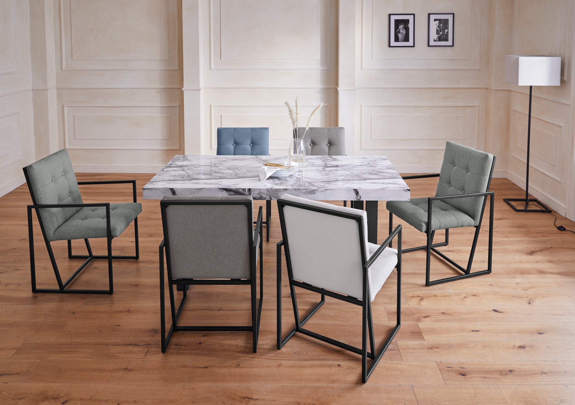 Guido Maria Kretschmer Home&Living Esstisch »Sinaia«, mit einer MDF folierten Marmor-Optik Tischplatte, U-Gestell aus Metall