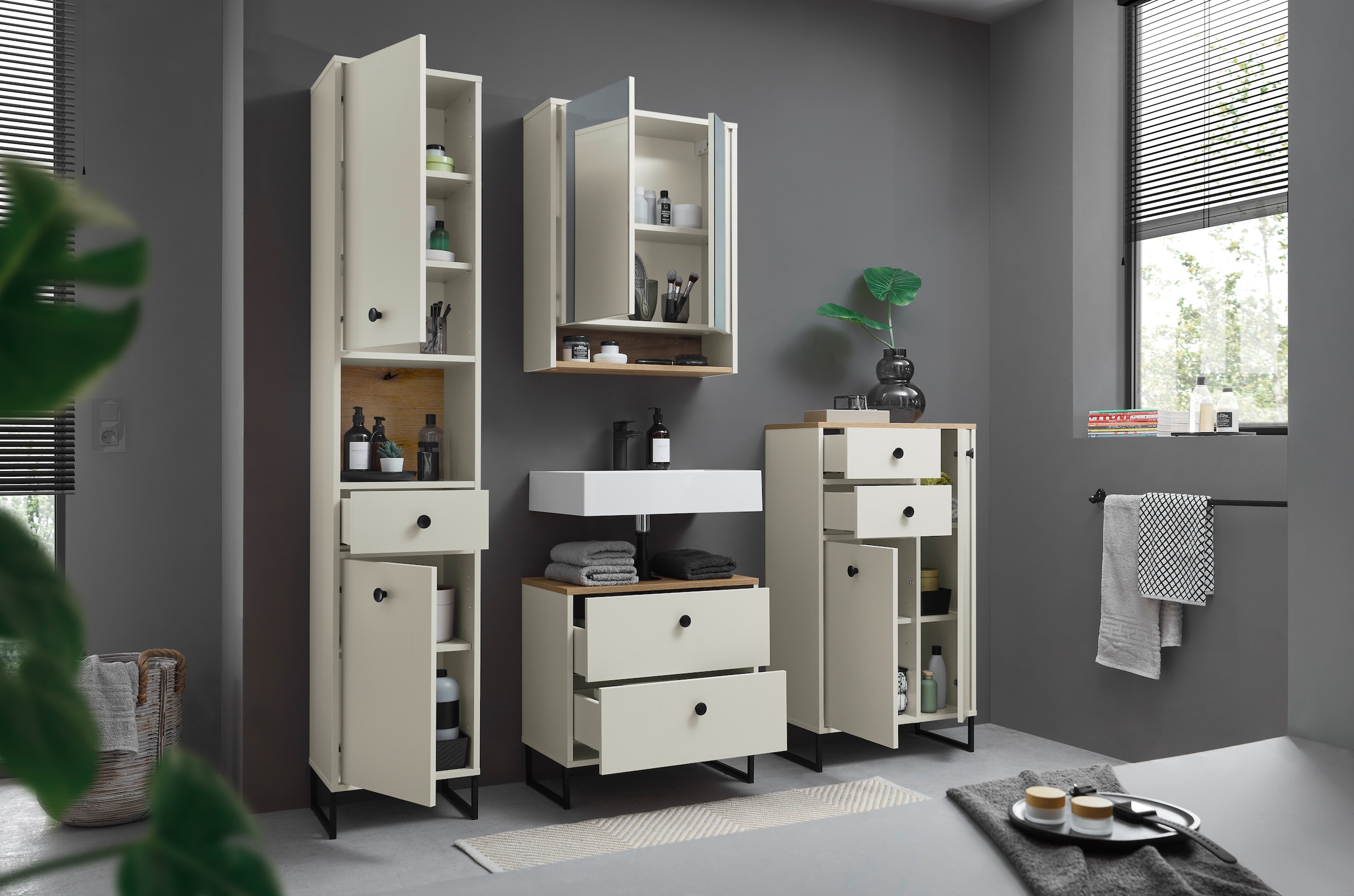 BASIC by Balculina Hochschrank »Linea« 1 Stk. tlg. Breite 60cm, U-Profil Füße, Unterflurauszug