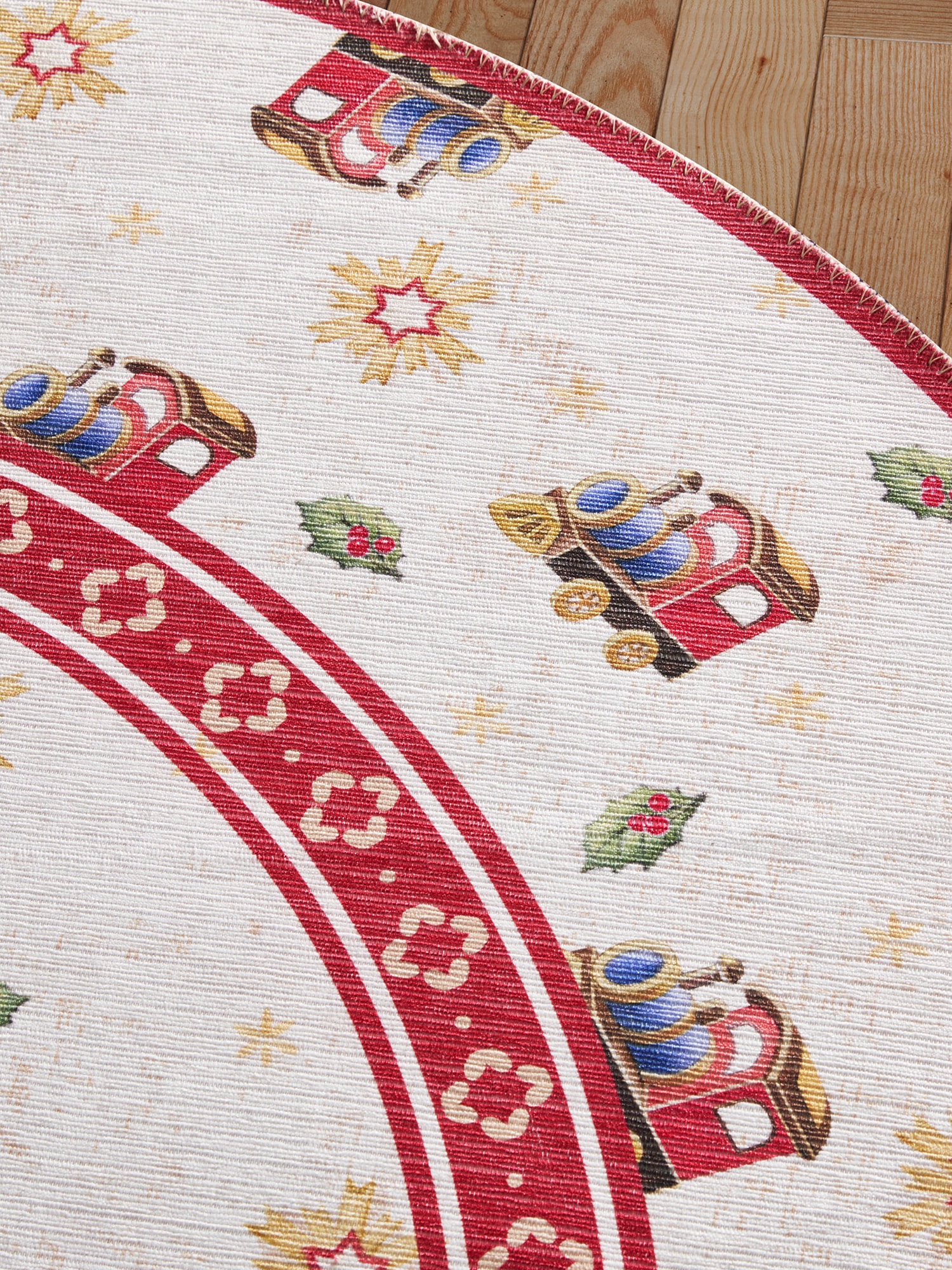 Villeroy & Boch Teppich »Toy's Delight Limited Edition Christmas Train«, rund, 3 mm Höhe, Limited Edition, Weihnachten, Wohnzimmer, Baumrock, Waschbar, Rund