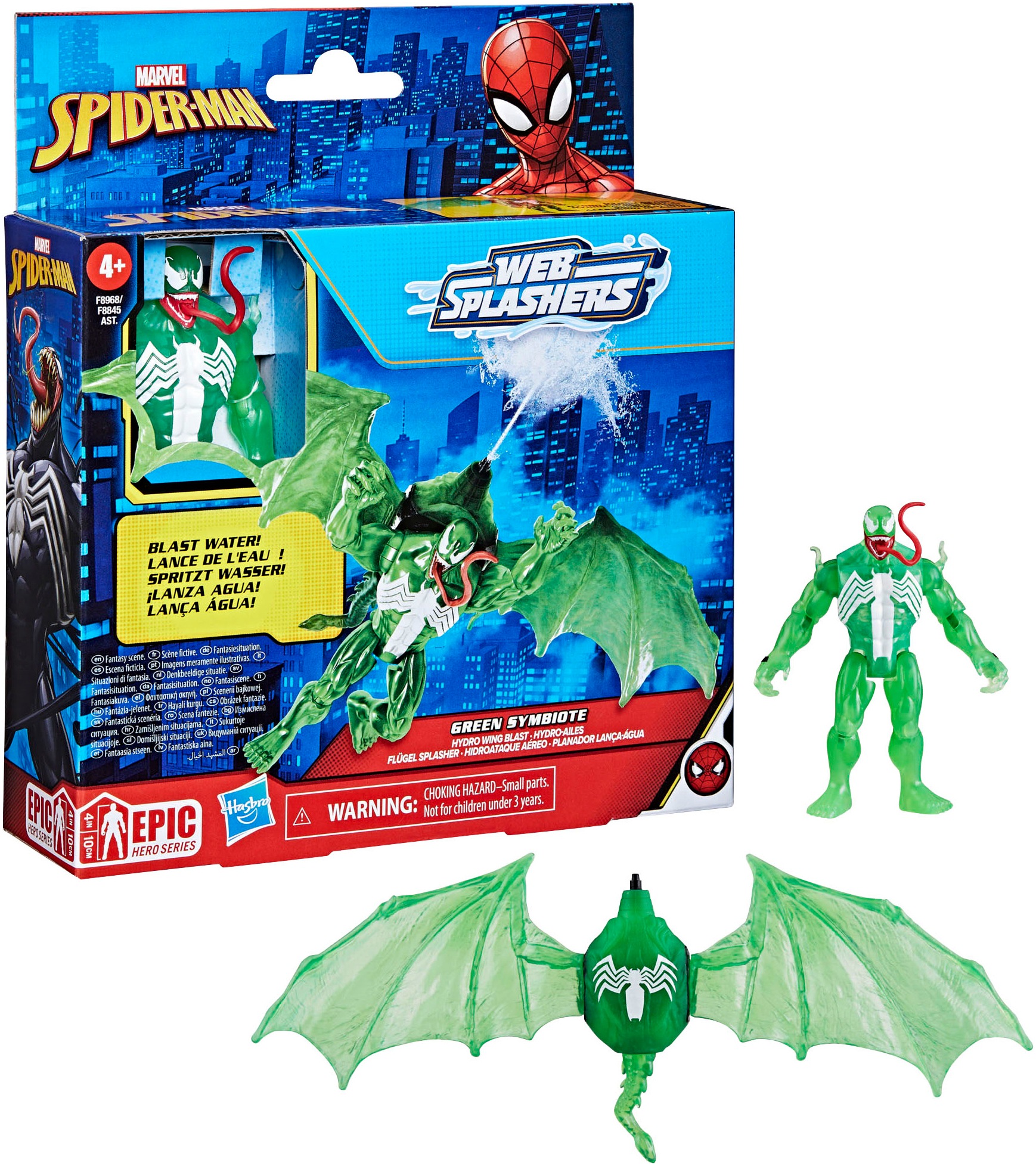 Hasbro Actionfigur »Marvel Spider-Man, Web Splashers Green Symbiote Flügel Splasher«, Spritzt Wasser