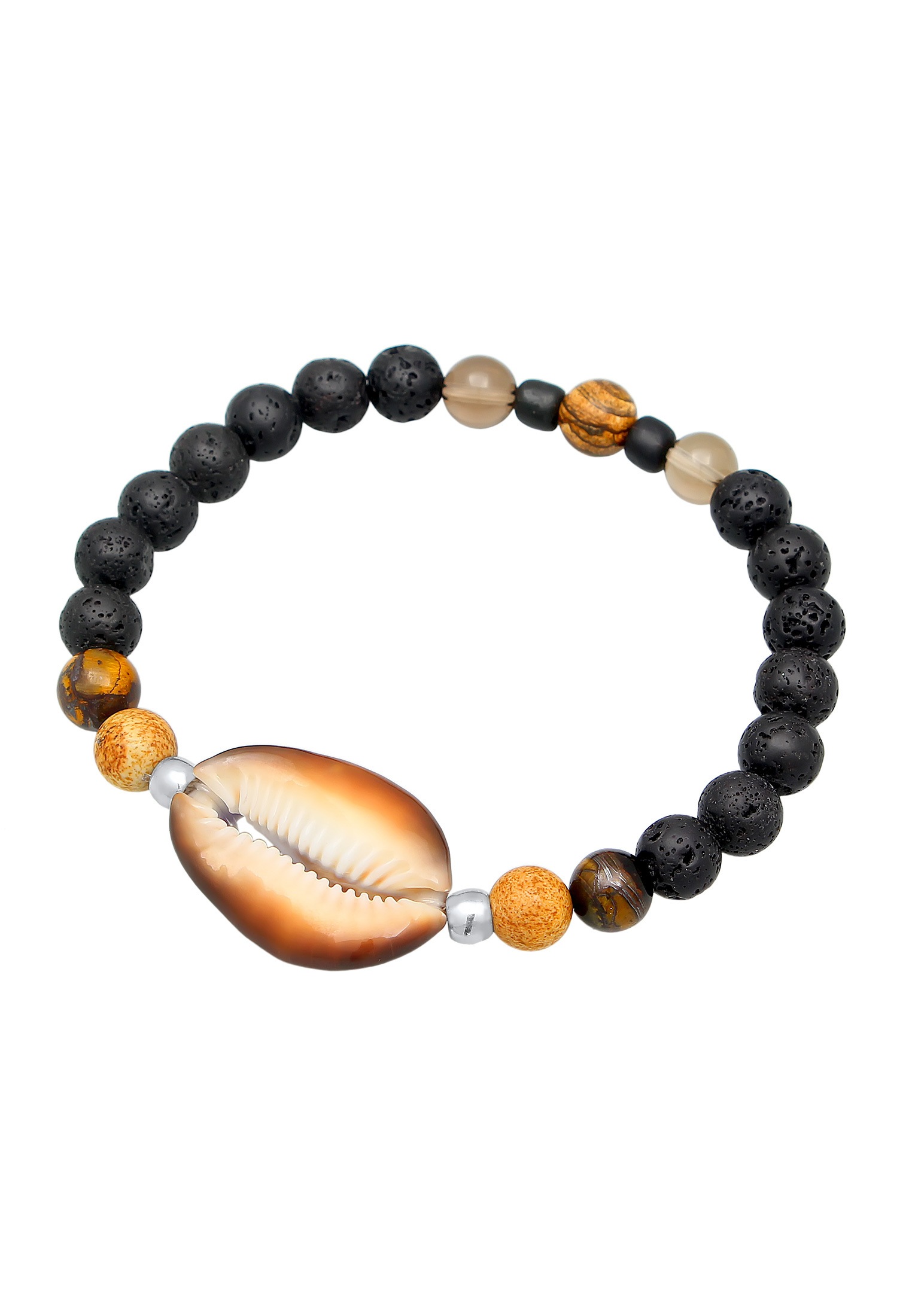 Kuzzoi Armkette »Armband Herren Lava Tigerauge Kauri Muschel 925 Silber«