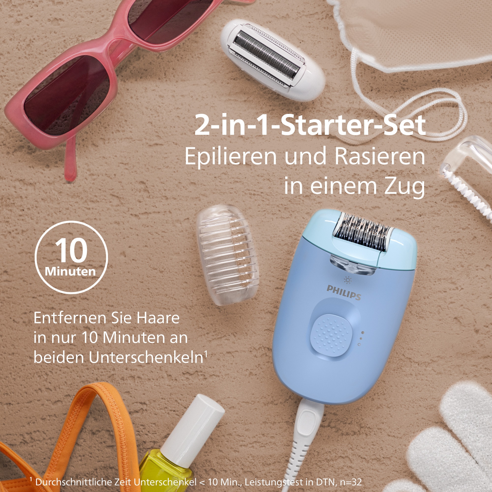 Philips Epilierer »Series 4000«, 2 St. Aufsätze, kompakter Epilierer mit Kabel und LED-Licht, inkl. Massageaufsatz
