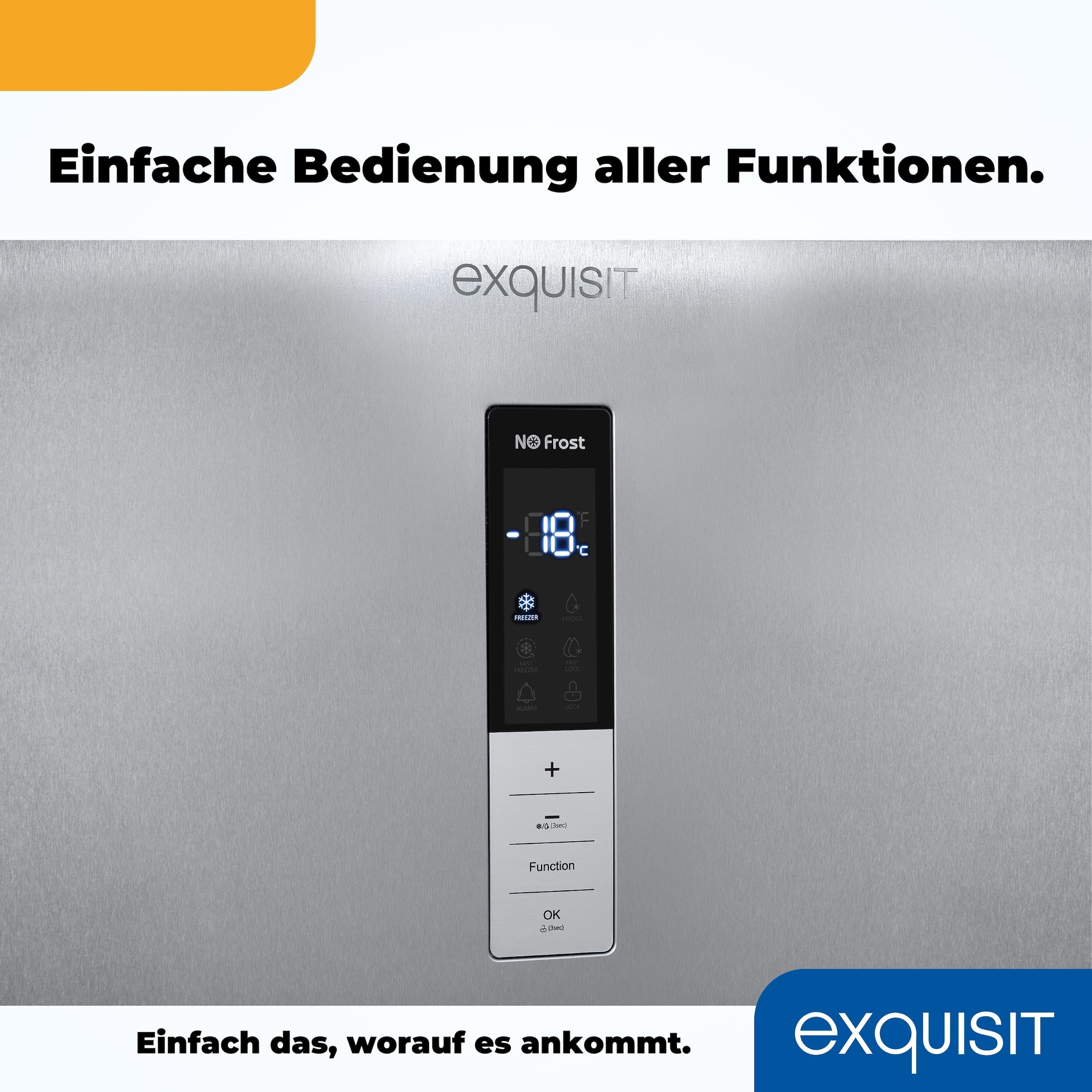 exquisit Gefrierschrank »GS380-NF-H-050E inoxlook«, 185,5 cm hoch, 71 cm breit, Türanschlag wechselbar