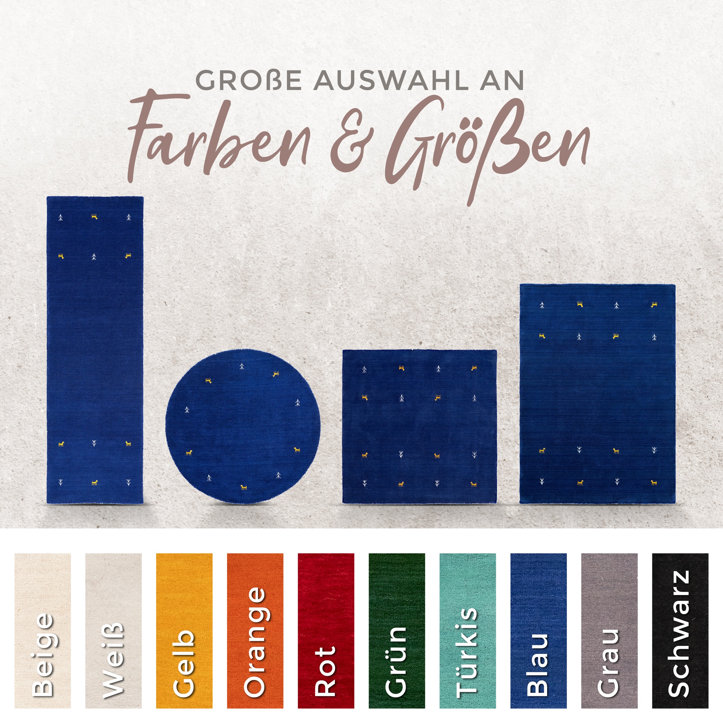 carpetfine Wollteppich »Gabbeh Uni« rund 15 mm Höhe reine Wolle handgewebt, Gabbeh Tiermotiv warmes Raumklima viele Größen