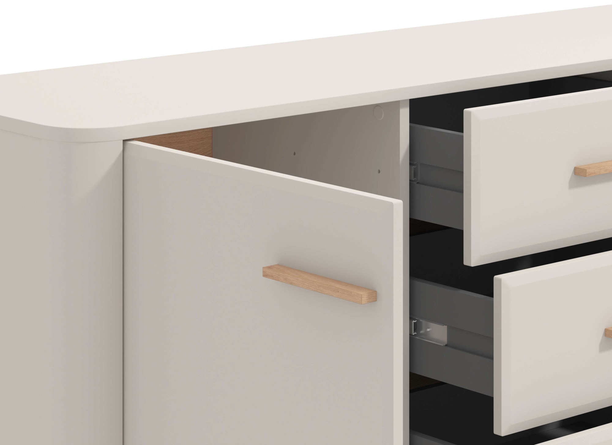 Home affaire Sideboard »Darwen Kombikommode, Sideboard, Schubladenkommode« Abgerundete Kanten, matte Kaschmir-Oberflächen, Gesamtmaße:154x40x90,5