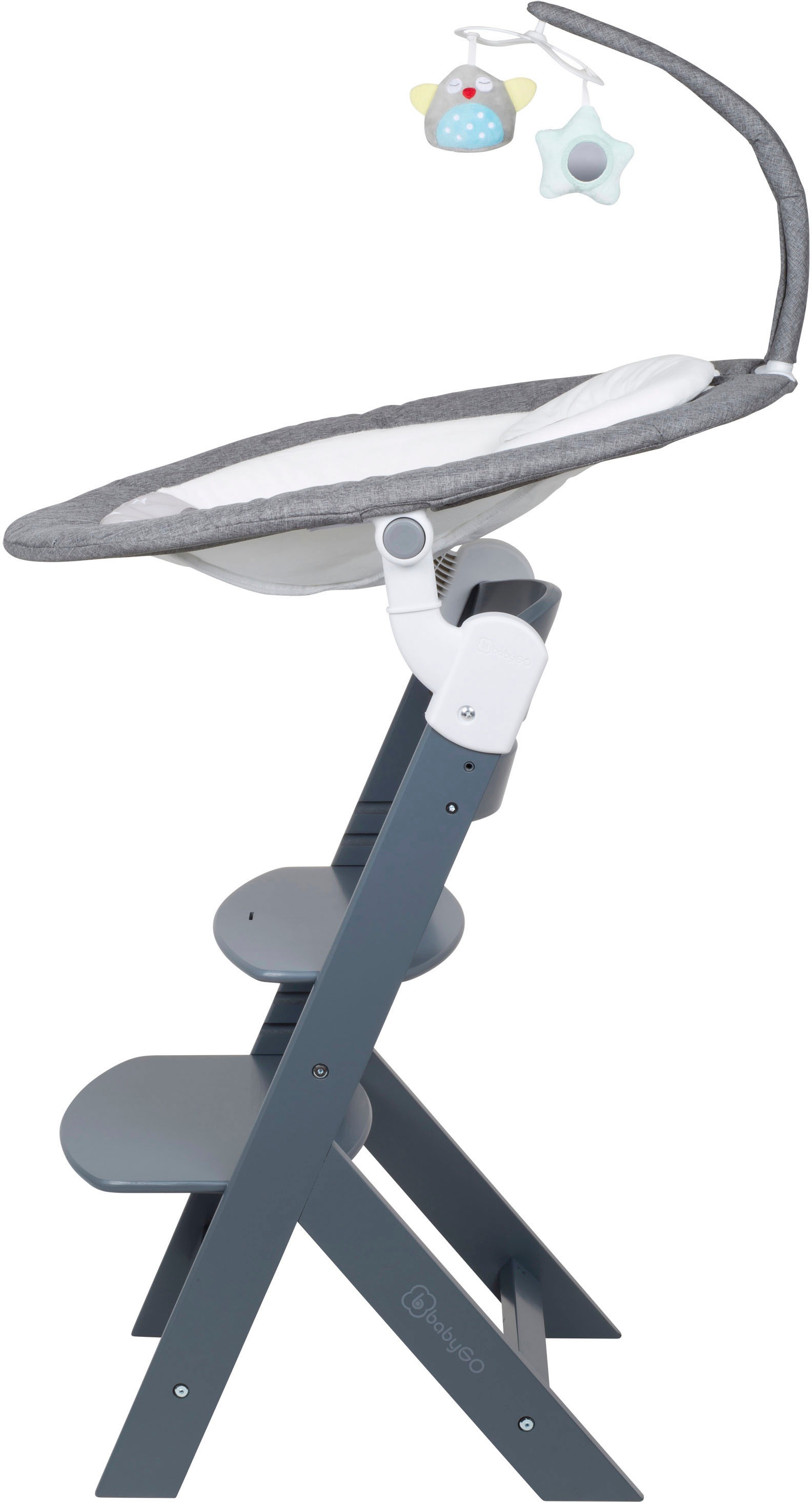 BabyGo Hochstuhl »Family Homey Set, grau/hellgrau« () mit elektrischer Babywippe inkl. Spielbogen
