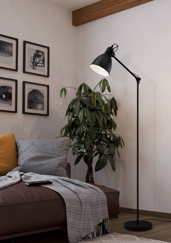 EGLO Stehlampe »PRIDDY Stehleuchte, Standleuchte, Stahl, schwarz, E27, Industrial«, 1 flammig, Leuchtmittel E27 | ohne Leuchtmittel, Wohnzimmerlampe, Esszimmer, 1 flammig, Retro, Vintage, 137x23cm