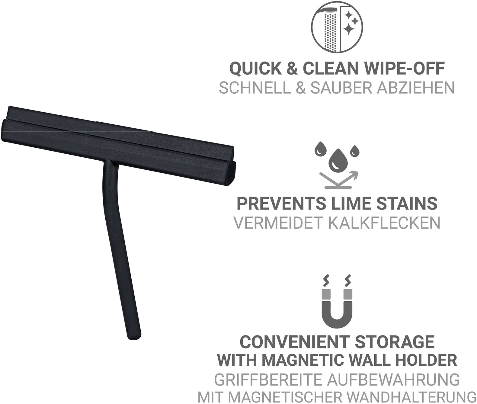 WENKO Duschabzieher »Agana« mit magnetischer Wandhalterung zum Kleben