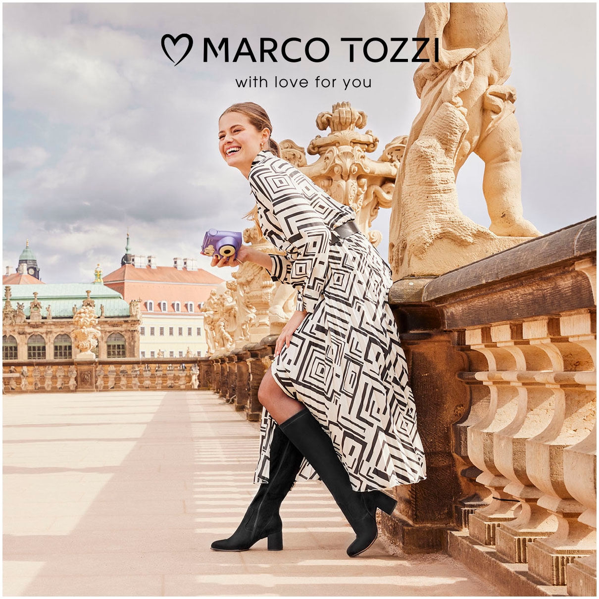 MARCO TOZZI Stiefel, Blockabsatz, Langschaftstiefel mit praktischem Innenreißverschluss