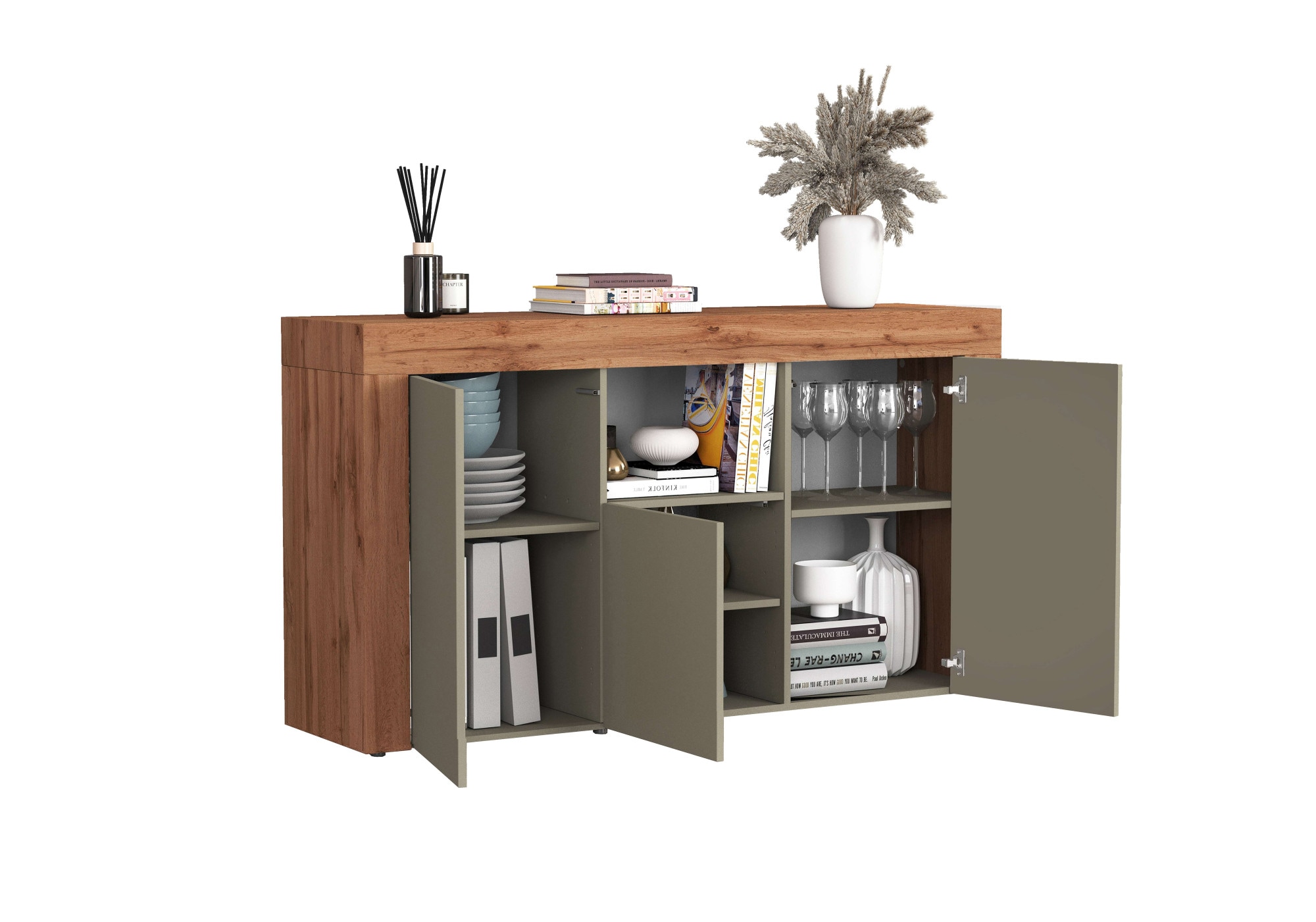 INOSIGN Sideboard »CHRONOS Breite 155 cm mit 3 Türen, 1 offenes und 6 geschlossene Fächer«, (1 St.), Sideboard,Kommode, Schrank, Grifflos mit Push to Open, Made in Italy