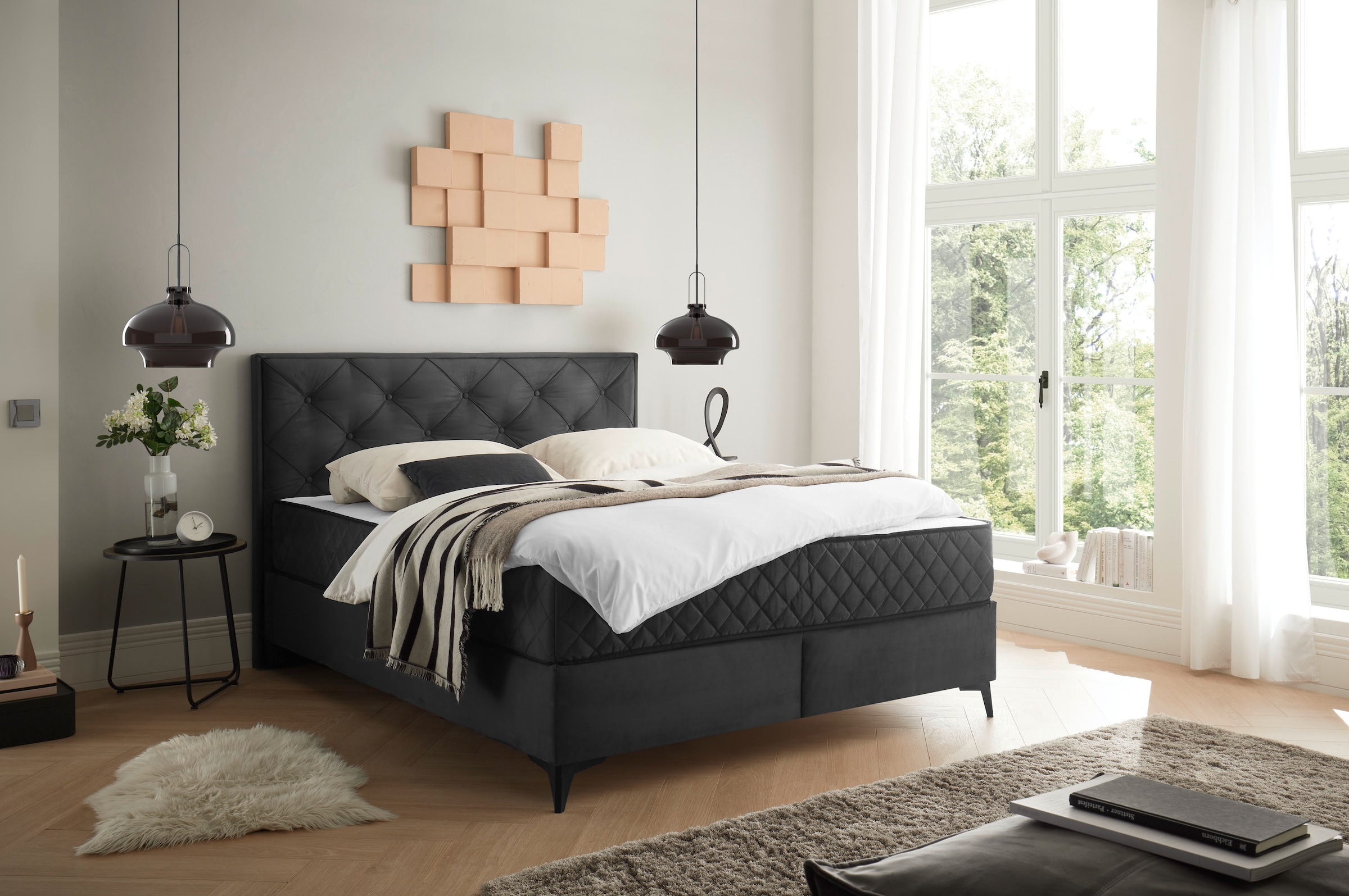 ED EXCITING DESIGN Boxbett »Monroe inkl. Bettkasten, erhältlich in den Breiten 160cm & 180cm«, Duo-Matratze - feste Seite mit Kokosmatte