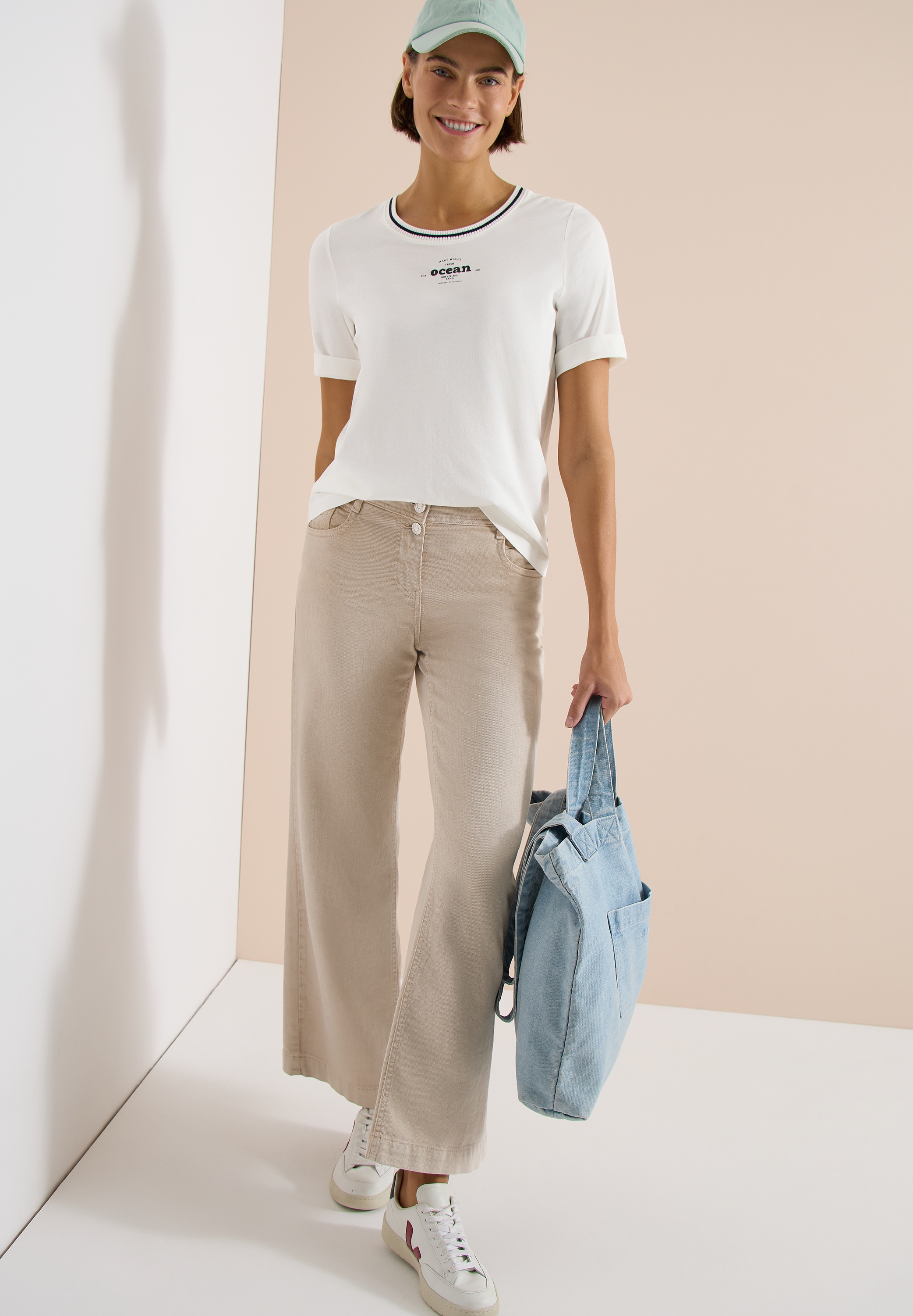 Cecil Rundhalsshirt Sommershirt mit Rippdetails