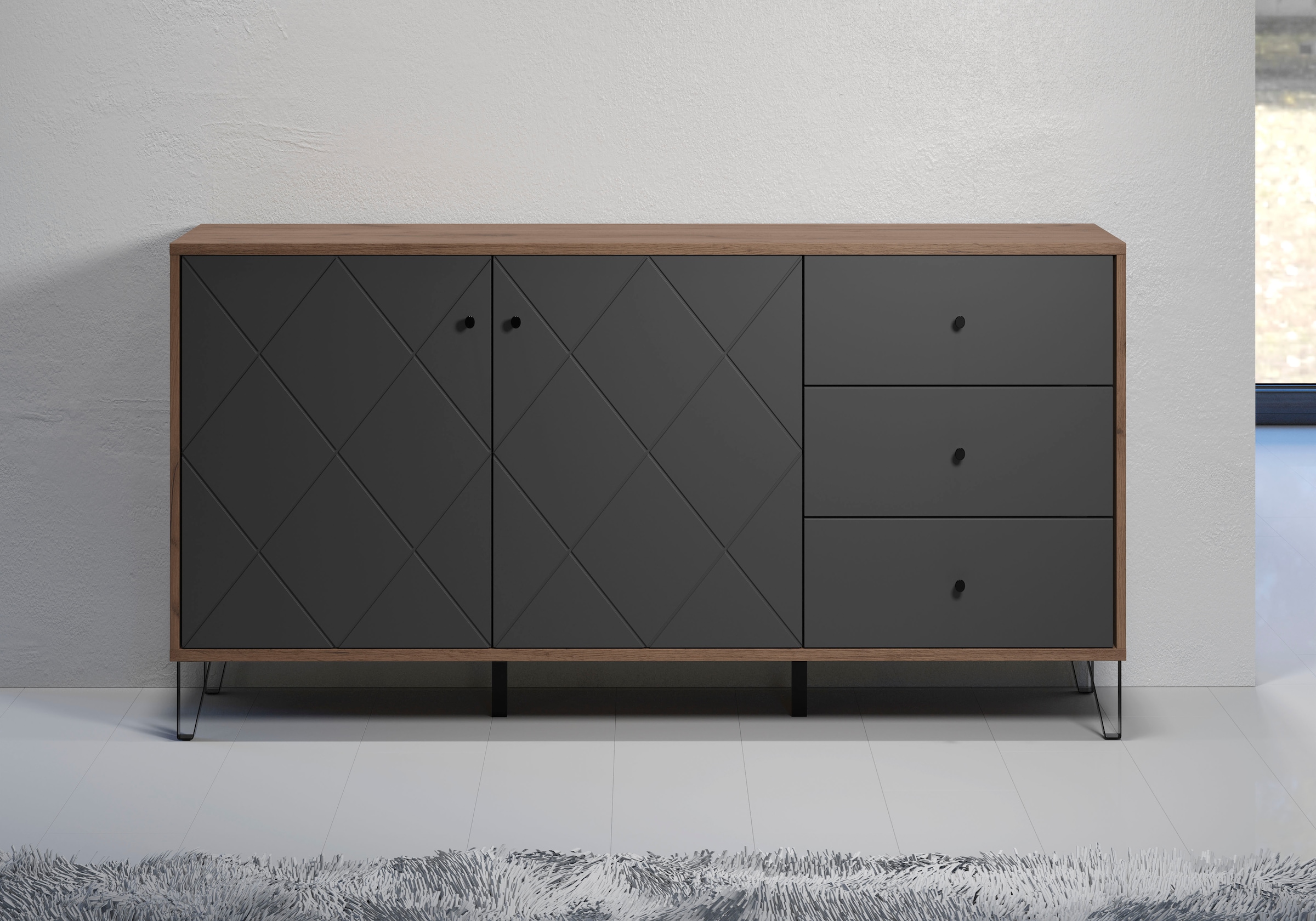 Home affaire Sideboard »Molveno« 1 Stk. tlg. Sideboard, 2 Türen, 3 Schubkasten & Soft-Close - (B/T/H) 183/40/76 cm