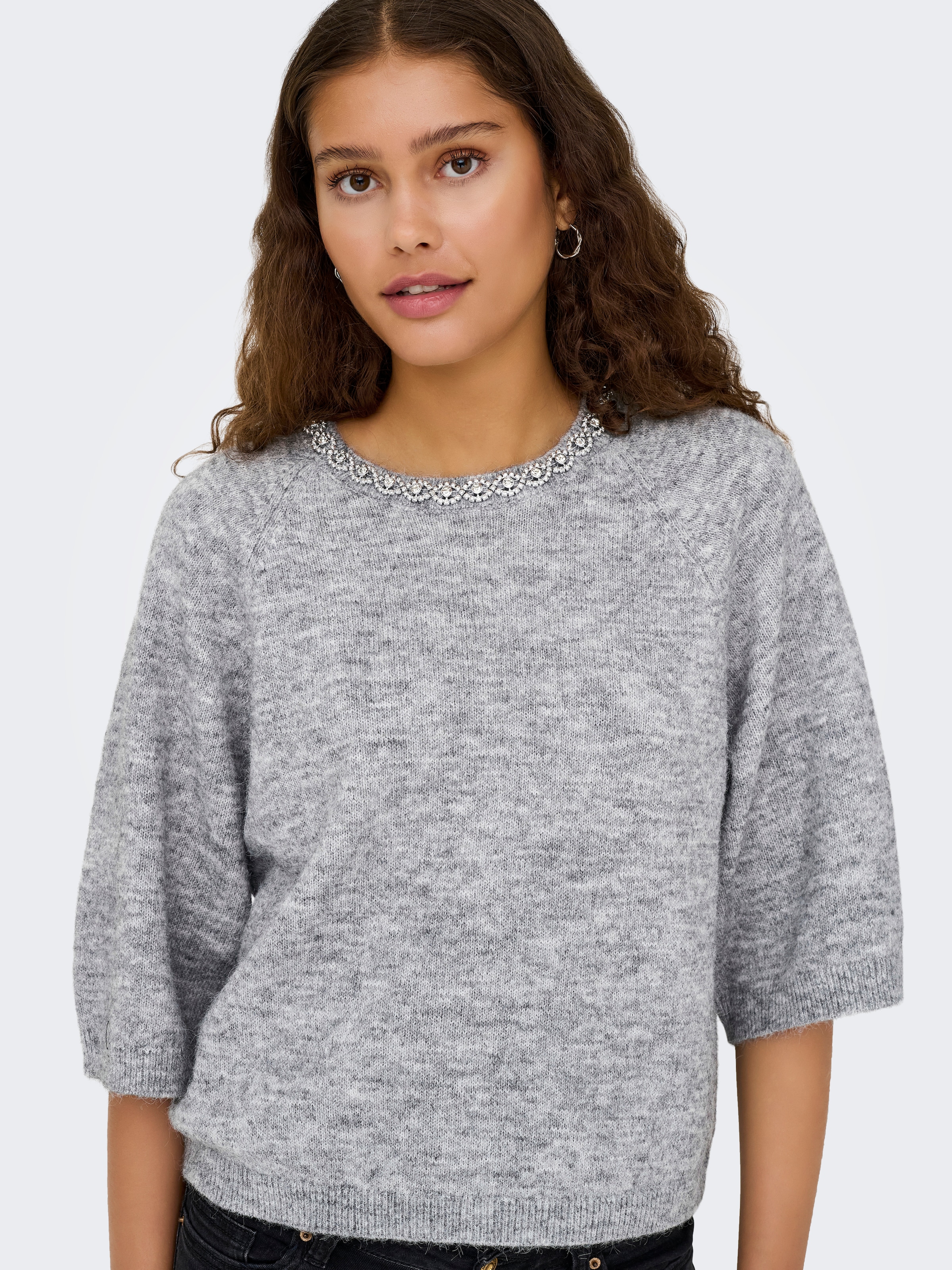 JDY Strickpullover »JDYALVA LIFE 3/4 EMBELLISH PULL KNT NOOS« Materialmix