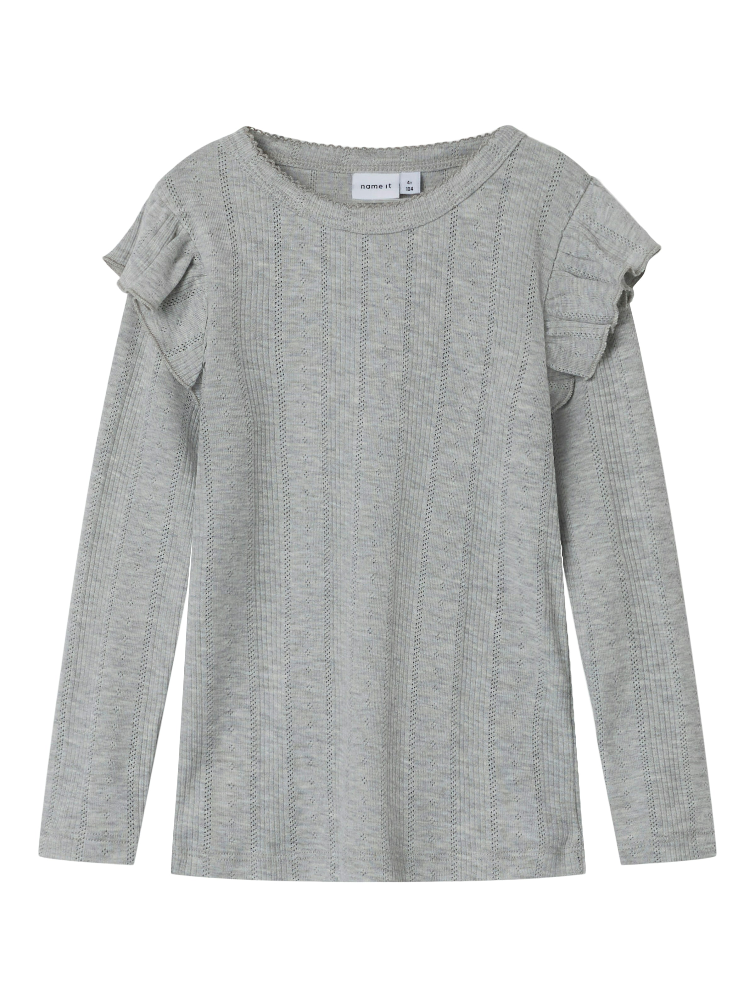 Name It Longtop »NMFJULIA LS SLIM TOP NOOS«, mit tollem Volant an der Schulter und im süßen Ajourstrick-Design