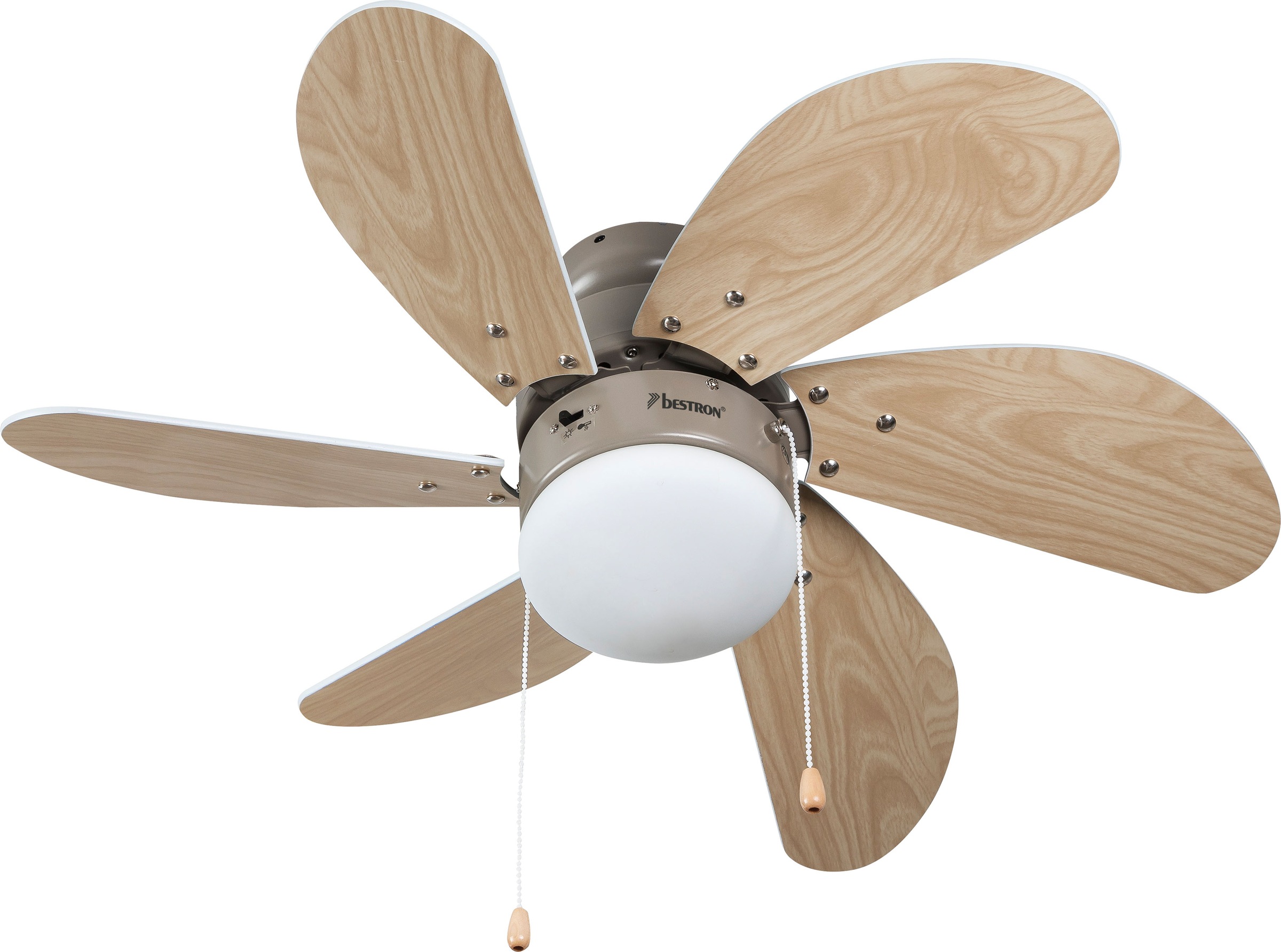 bestron Deckenventilator »DC30T«, mit Beleuchtung, große Flügelspannweite von Ø75 cm, mit Sommer-/Winterfunktion, 50 W, Farbe: Ahorn/Weiß