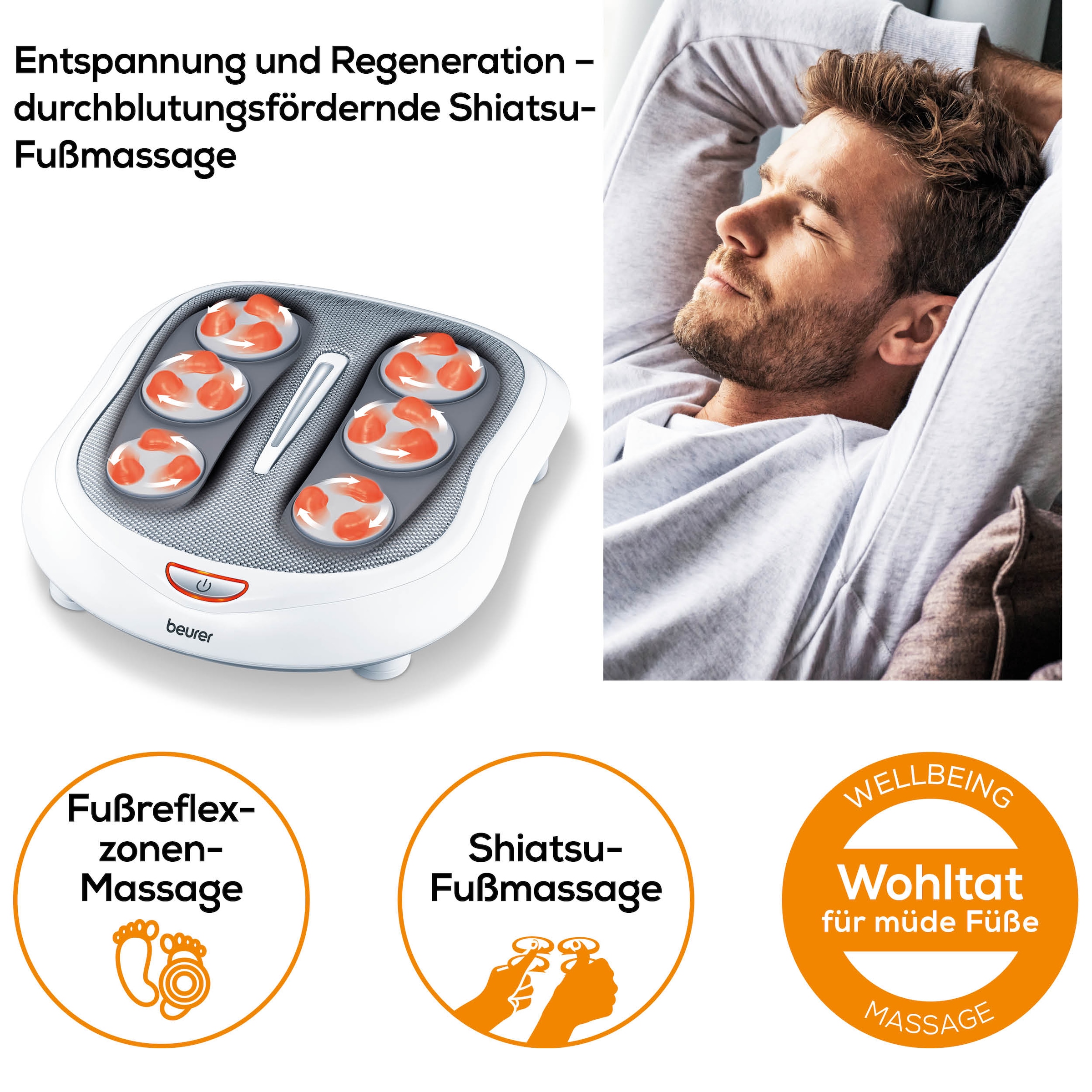 BEURER Shiatsu-Fußmassagegerät »FM 60 mit 2 Intensitätsstufen und zuschaltbarer Wärmefunktion«, Fördert die Durchblutung und lindert schwere und müde Beine