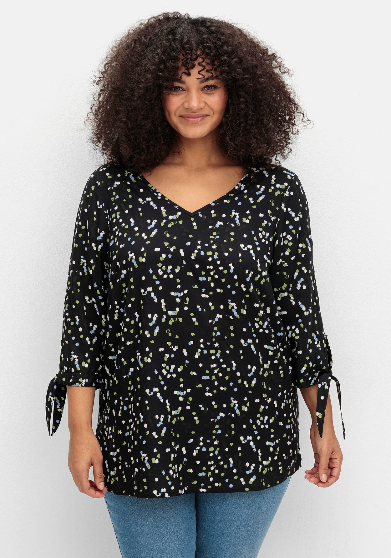 Sheego Tunika »Tunika mit Print und Knotendetail am Ärmel«