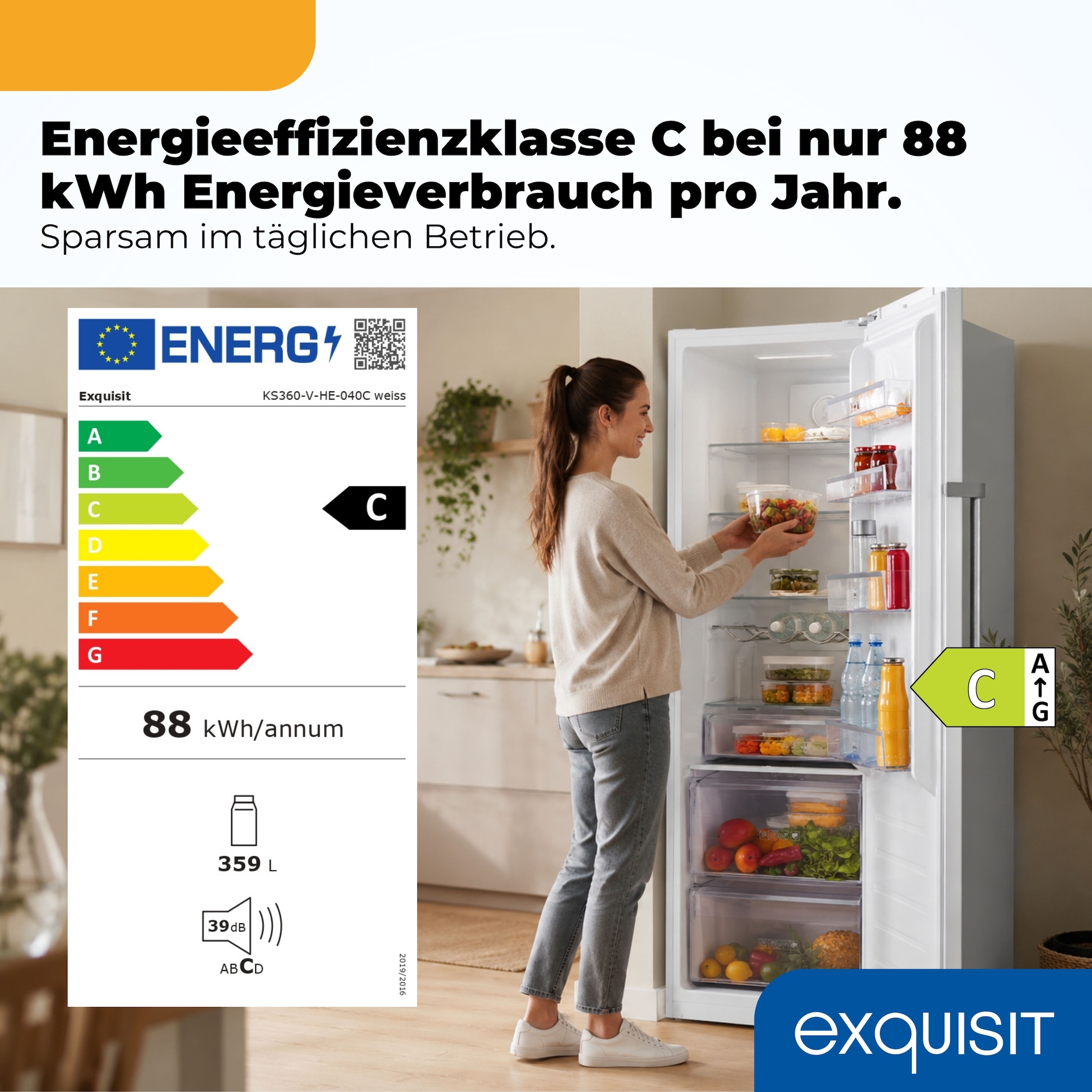 exquisit Kühlschrank »KS360-V-HE-040C weiss« 185 cm hoch 60 cm breit Nie wieder abtauen: Vollraum-Kühlschrank mit No-Frost & LED