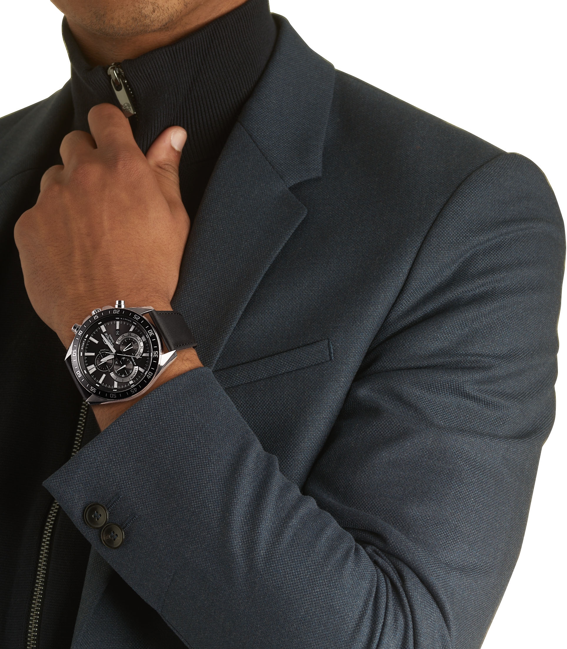 CASIO EDIFICE Chronograph, Quarzuhr, Armbanduhr, Herrenuhr, Lederarmband,Datum, Lederband