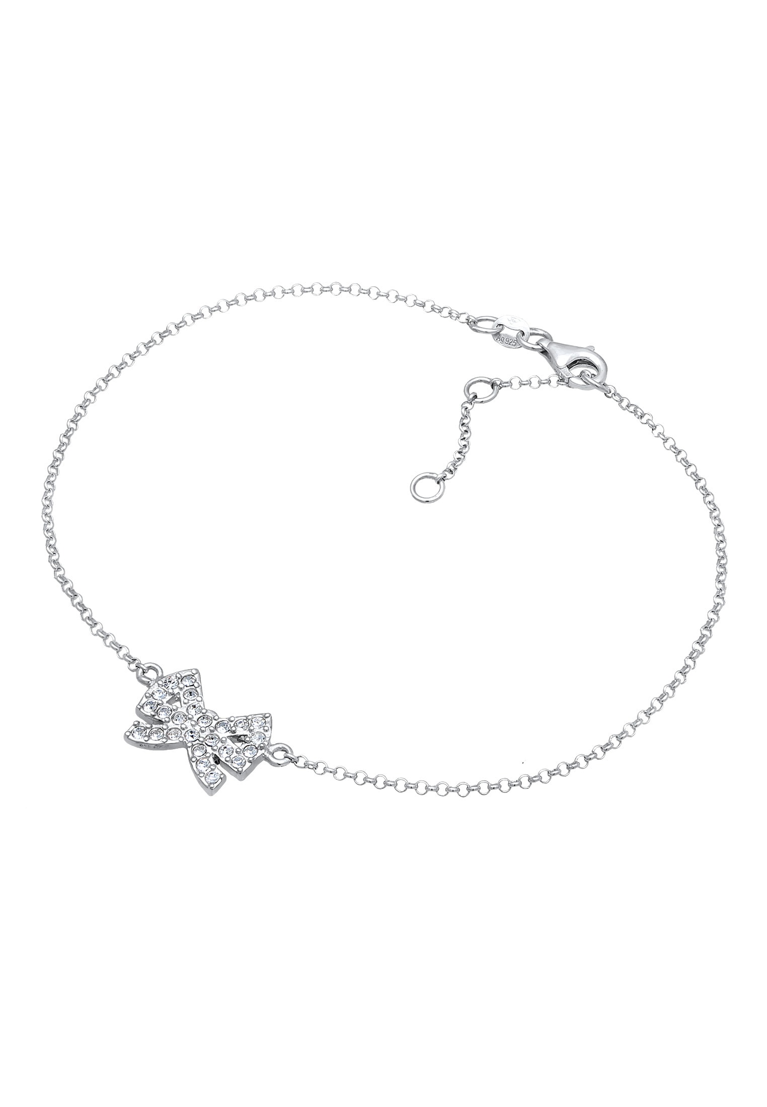 Elli Fußkette »Fußschmuck Schleife Glas Kristalle Weiß Klassisch 925 Sterling Silber«