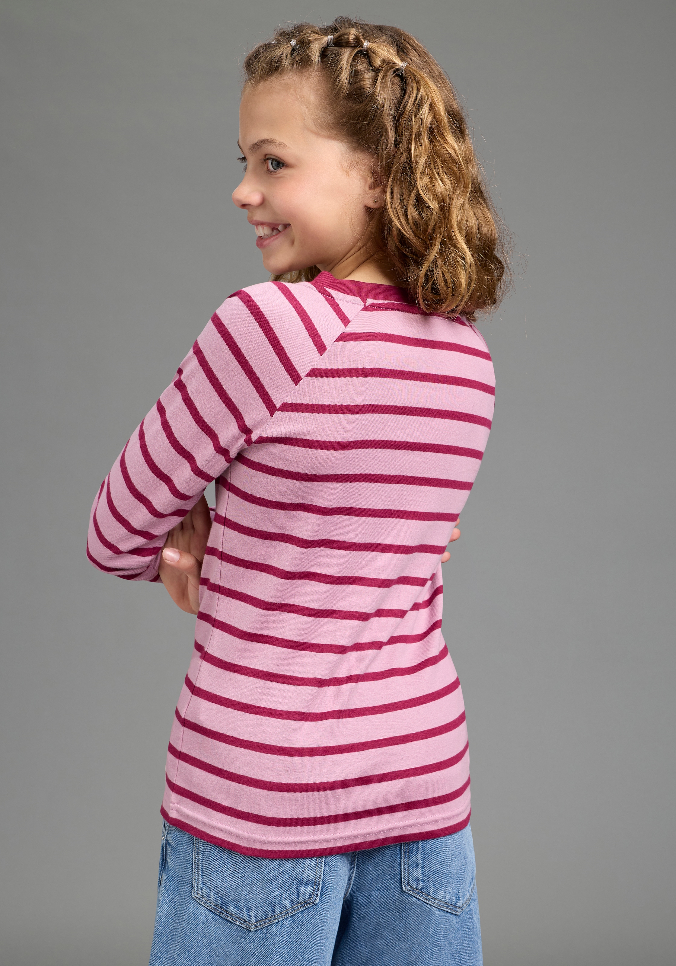 H.I.S Langarmshirt »Garngewirktes Ripp-Shirt in modischen Ringelfarben von H.I.S« Ringelshirt mit Ausschnitt in Kontrastfarben, eng geschnitten