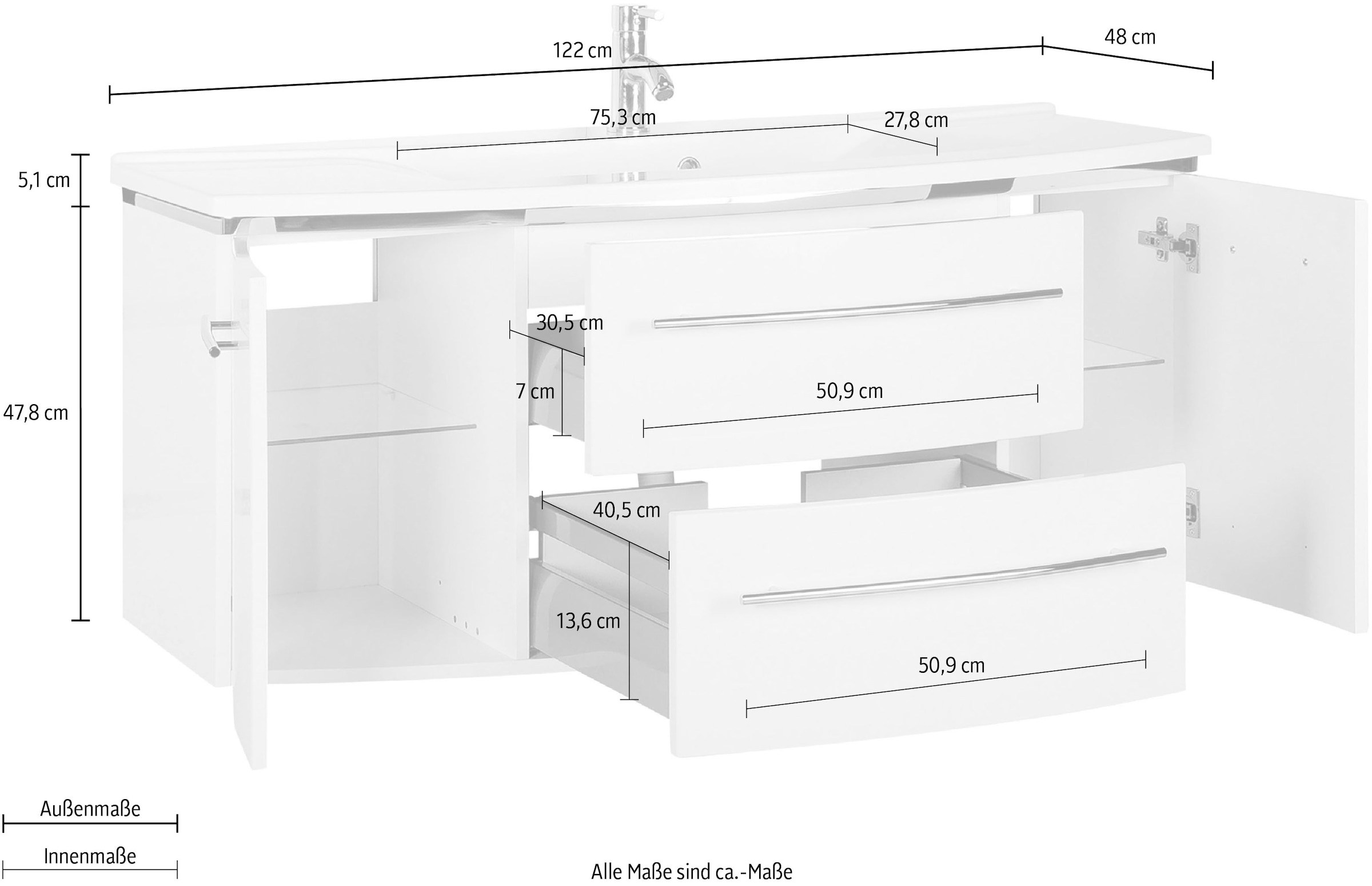 MARLIN Waschtisch »3040«, Breite 122 cm