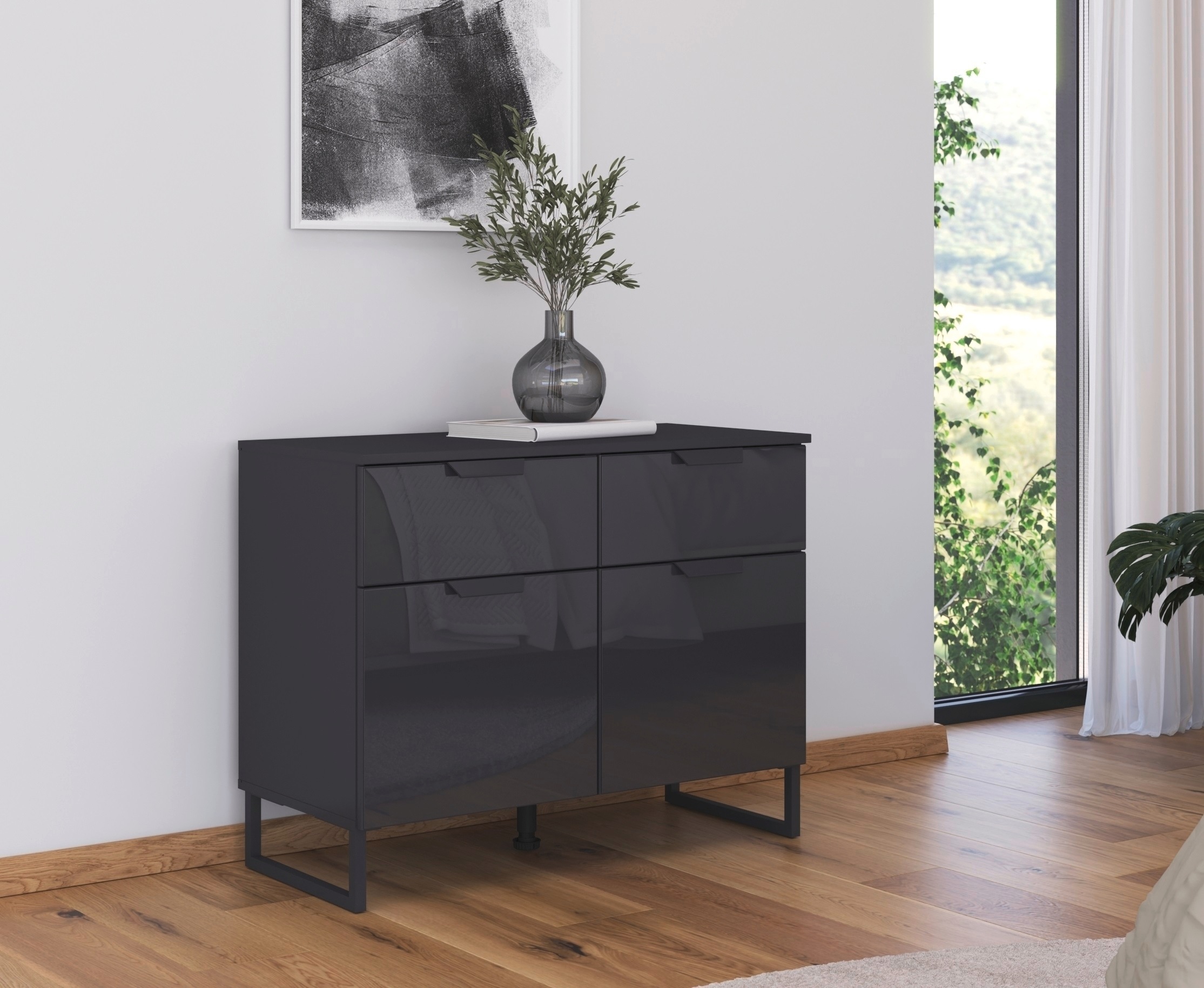 rauch Kombikommode »Modern by Aditio«, mit Glasfront und Kufenfuß, 2 Schubladen mit Softclose-Funktion