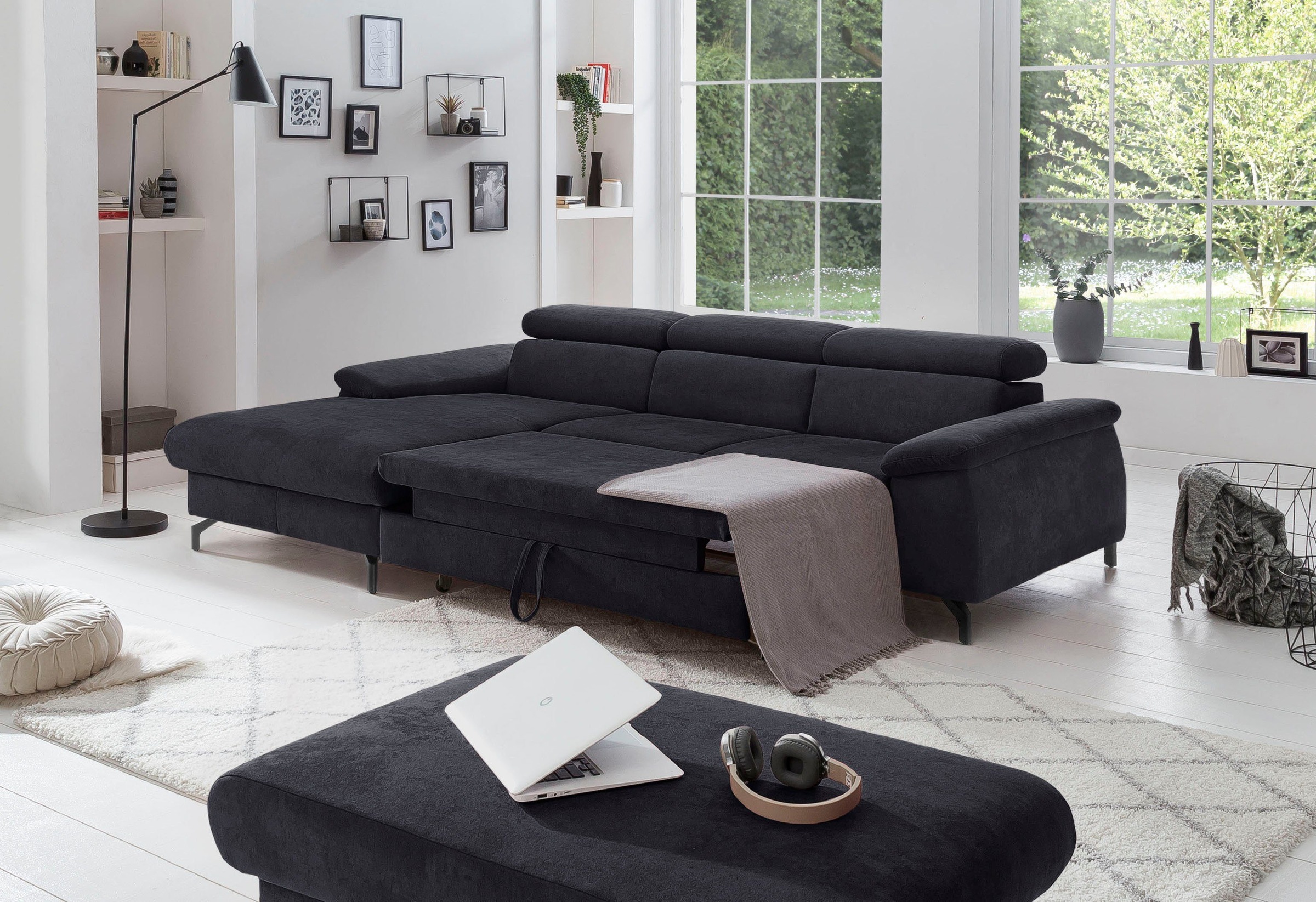 COTTA Polstergarnitur »Komaris L-Form«, (Set), Set bestehend aus: Ecksofa mit Kopfteilverstellung & Hocker