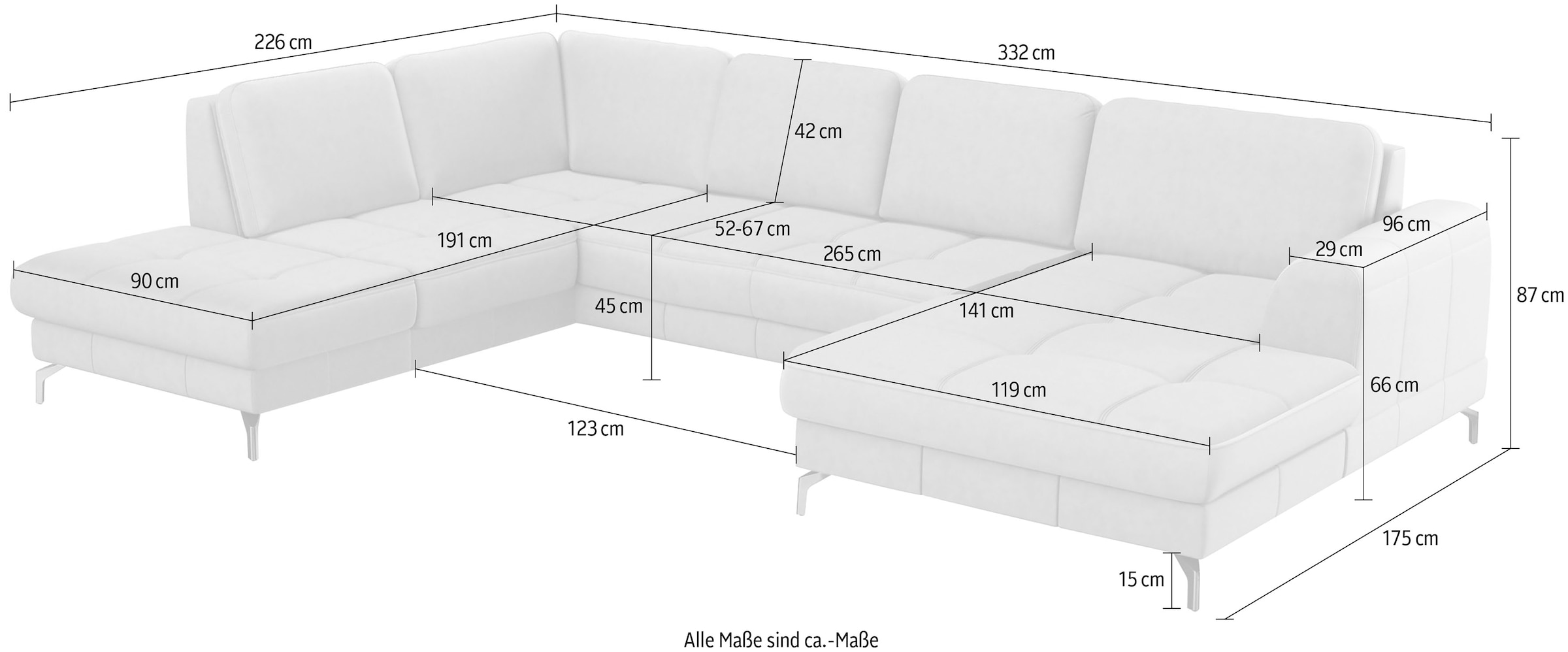 sit&more Wohnlandschaft »Bendigo U-Form« inklusive Sitztiefenverstellung, Bodenfreiheit 15 cm, in 2 Fußfarben
