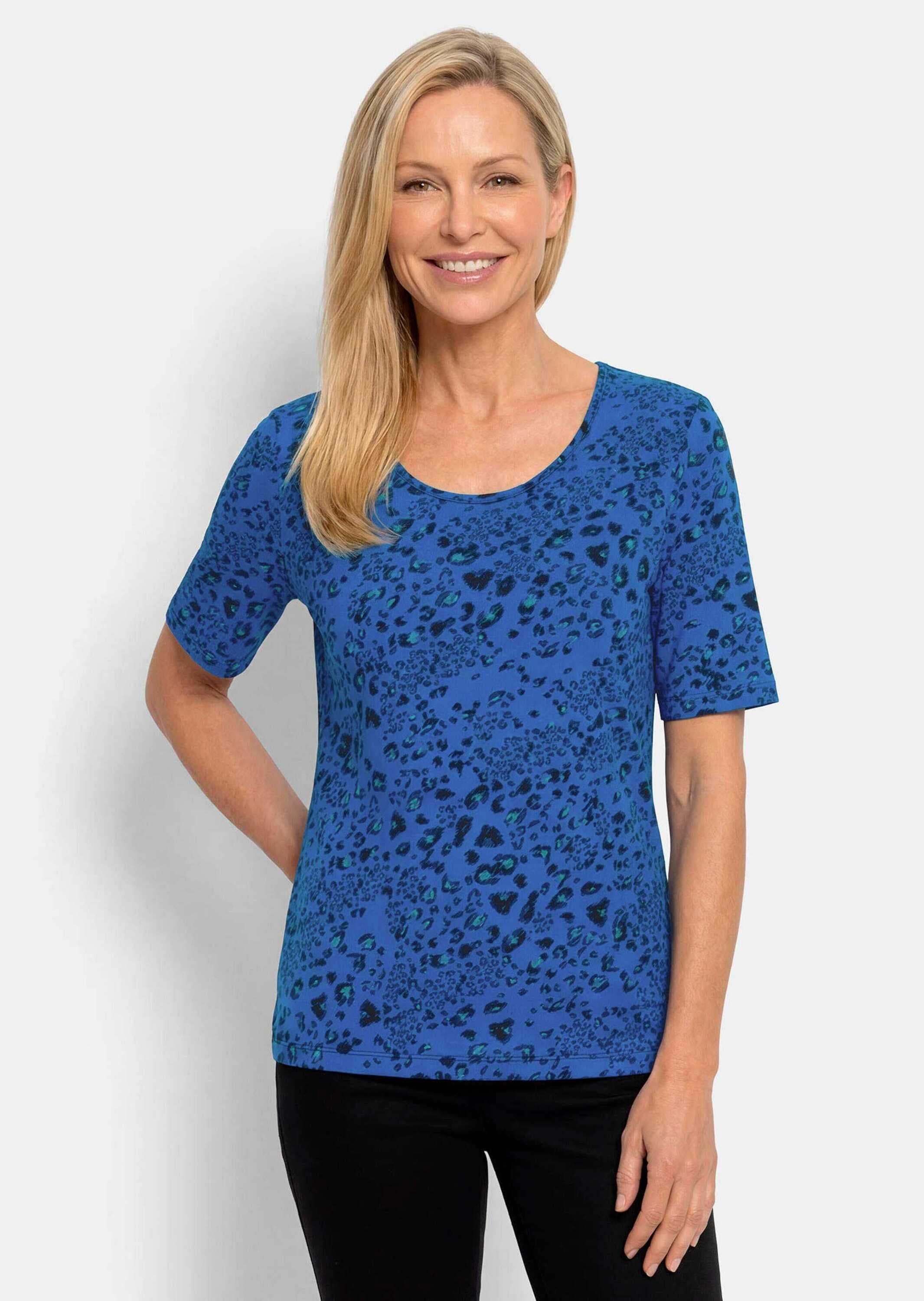 GOLDNER Kurzarmshirt »Viskoseshirt im Leo Look« stretchbequemer Viskosejersey