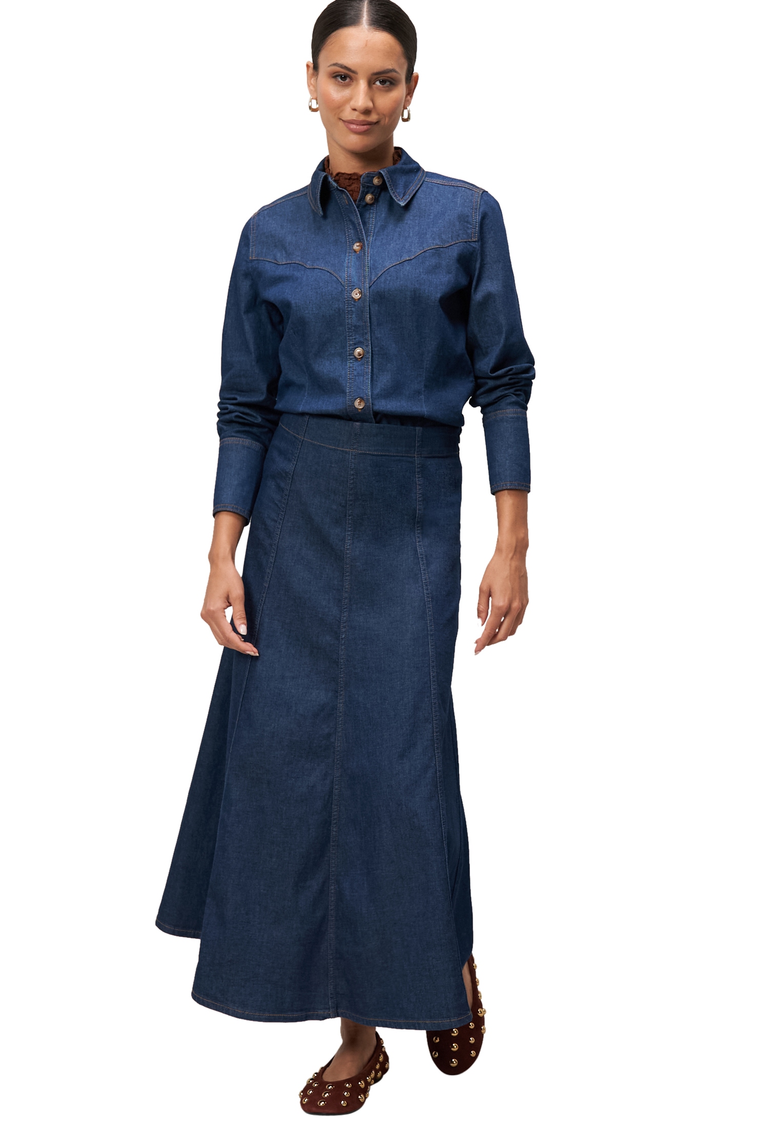 Zero Jeansbluse »Jeanshemd mit Knopfleiste«