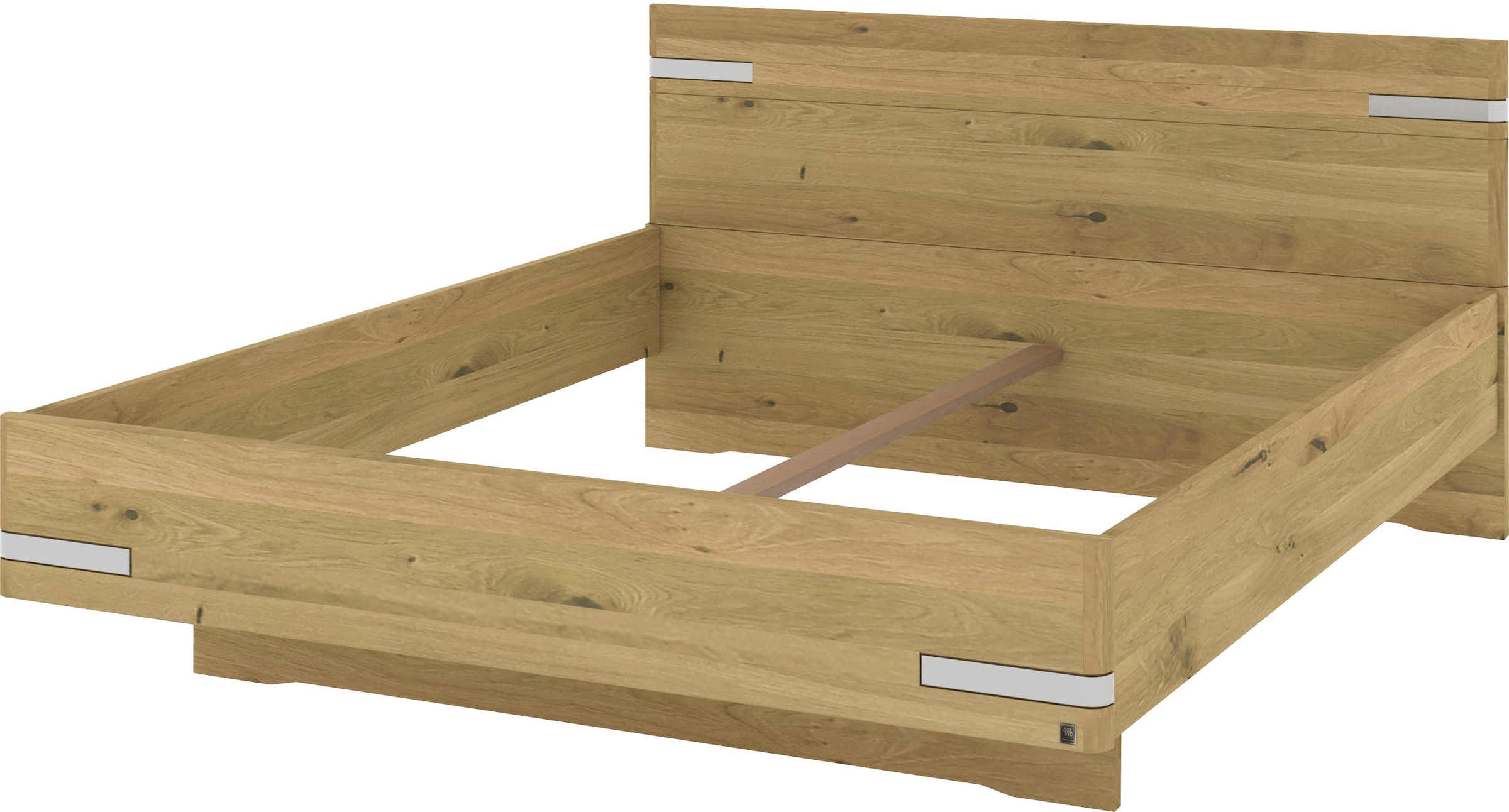 Musterring Holzbett »Savona, Bettgestell, Bettrahmen, teilmassiv Bianco-Eiche«, (Belastbarkeit 220 Kg, 4-fache Liegehöhenverstellung, MADE IN GERMANY), Kopfteil in Bianco-Eiche massiv, Details in Chrom, verschiedene Größen