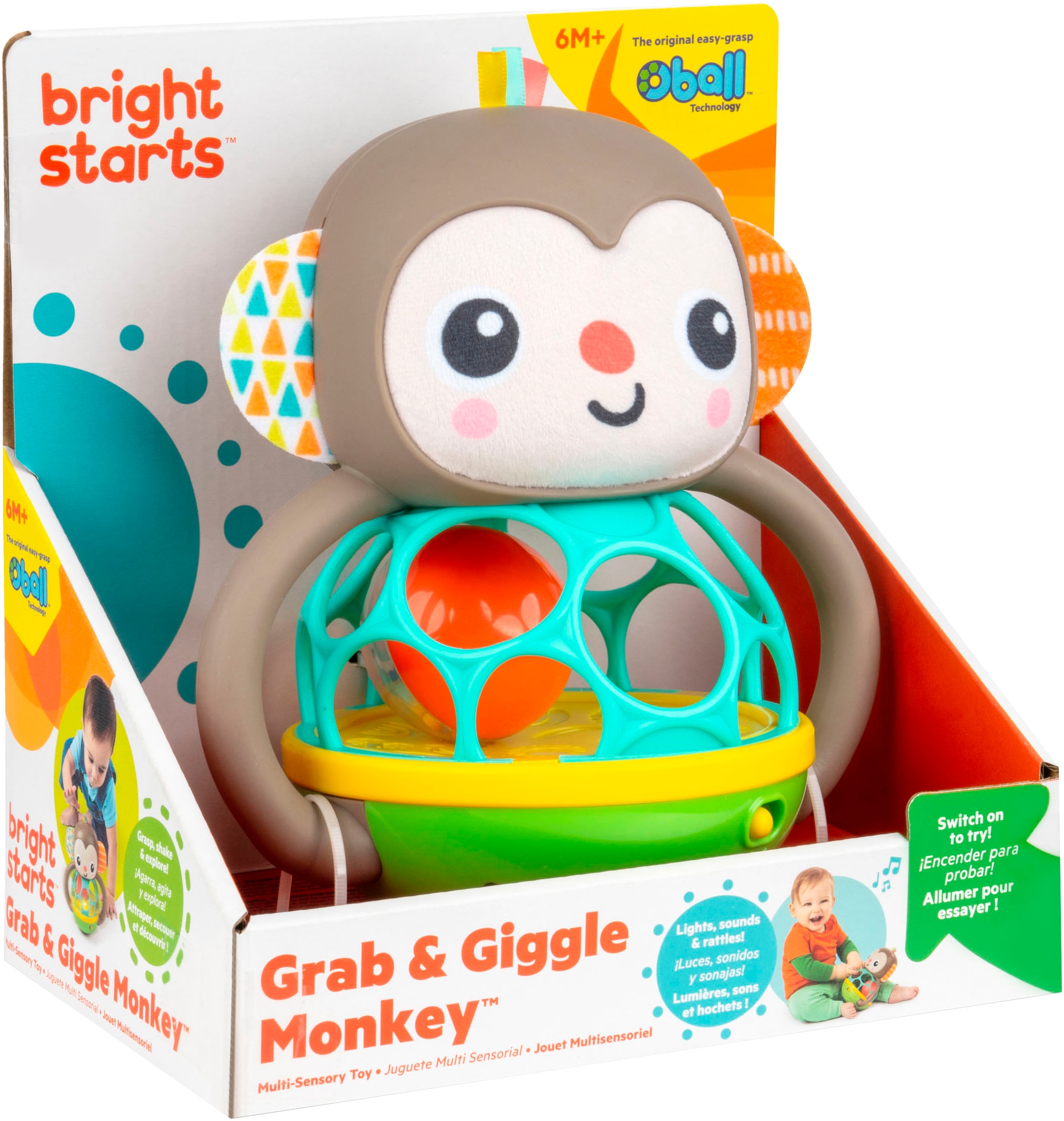 Bright Starts Greifspielzeug »Grab & Giggle Monkey™ Multi-Sensory Toy«, mit Sound