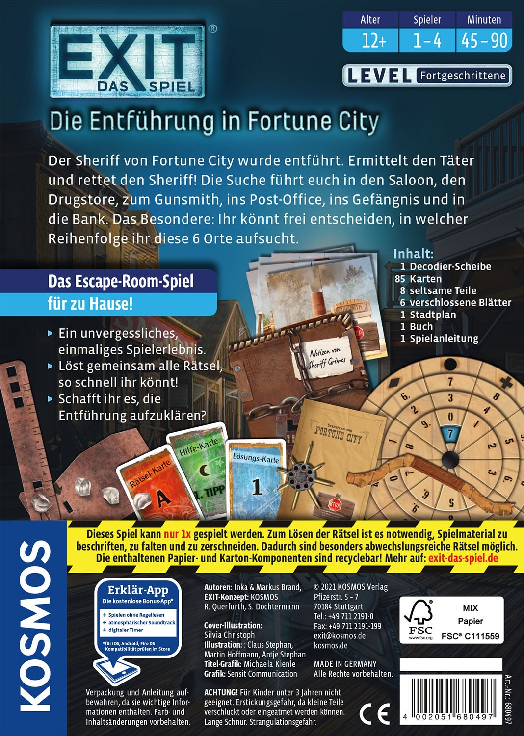 Kosmos Spiel »EXIT, Die Entführung in Fortune City«, Made in Germany