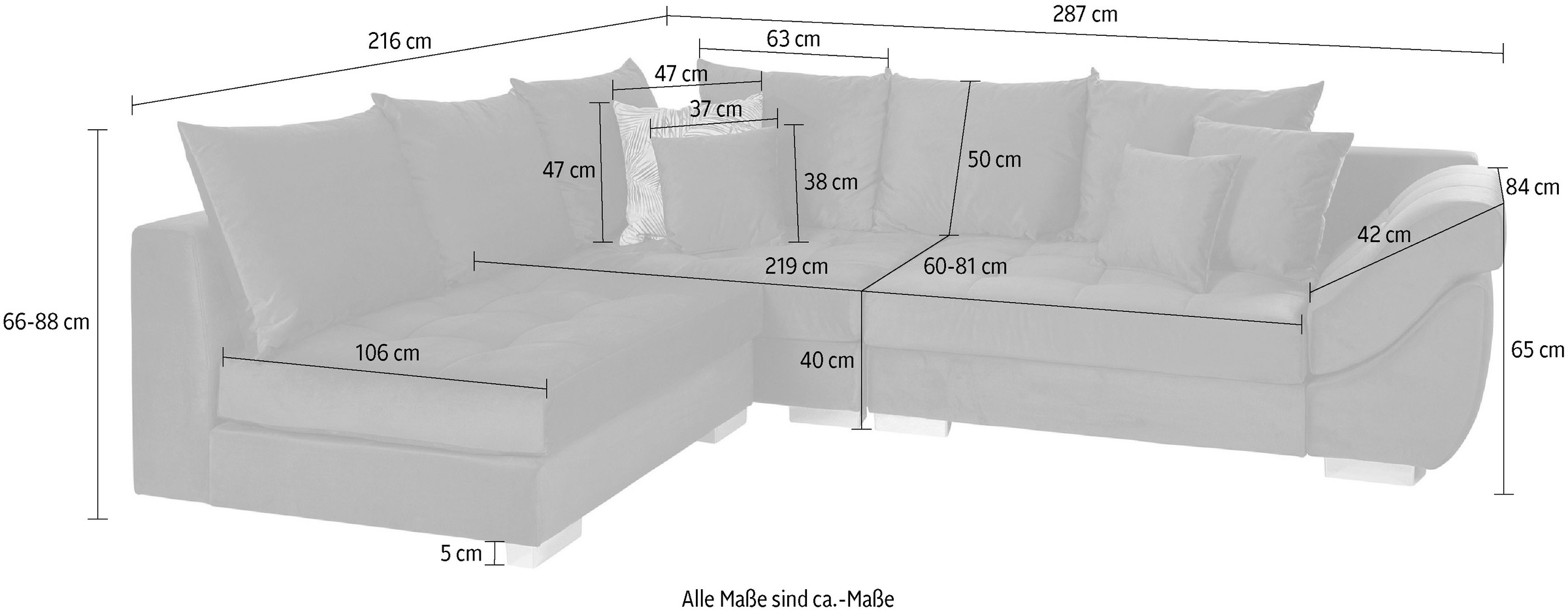 INOSIGN Ecksofa »Rom L-Form«, Steppung im Sitzbereich, Federkern-Polsterung
