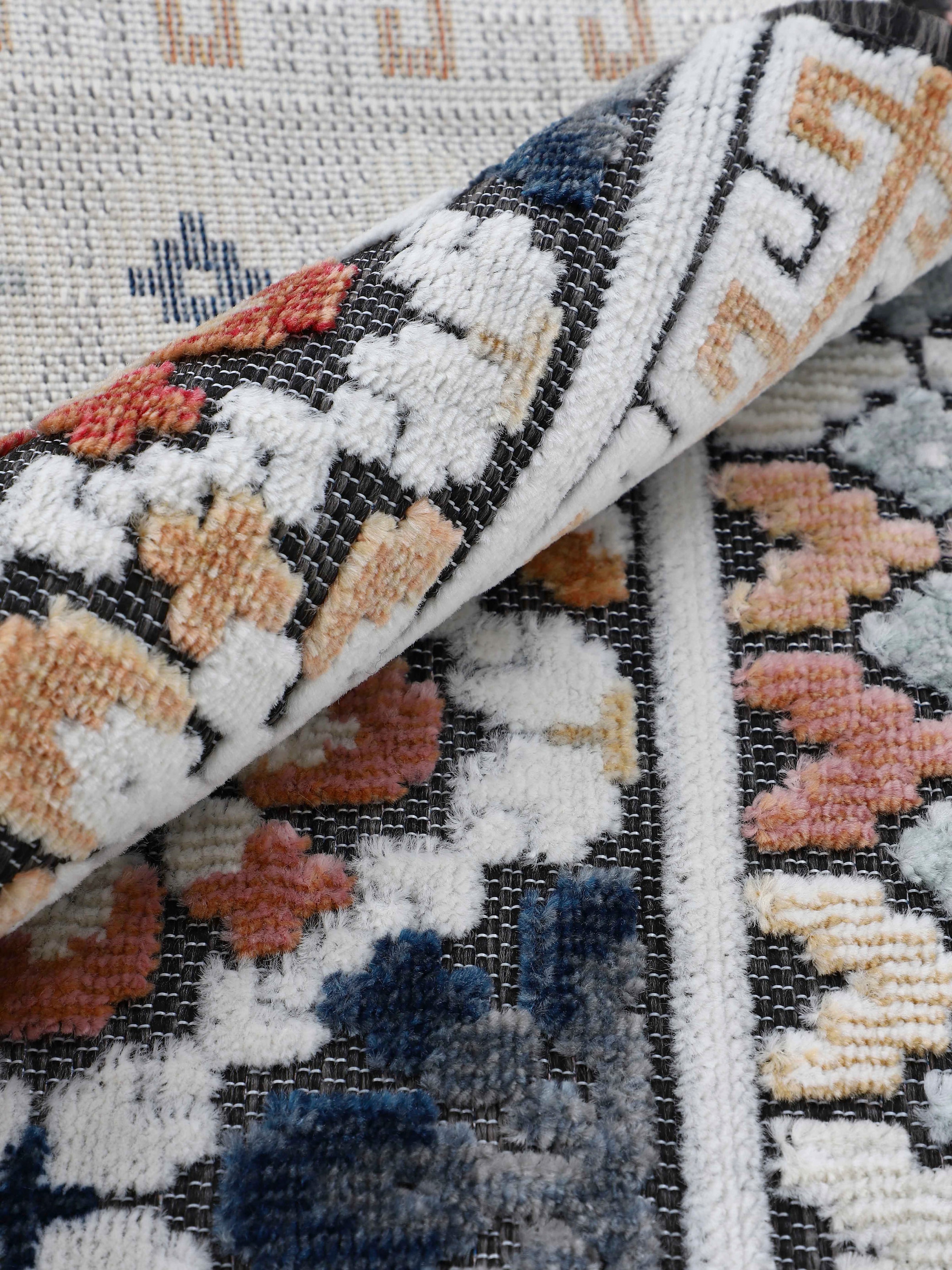 carpetfine Teppich »Deja 103«, rechteckig, 4 mm Höhe, robustes Flachgewebe, Motiv- Floral Palmenblätter, Hoch-Tief Effekt