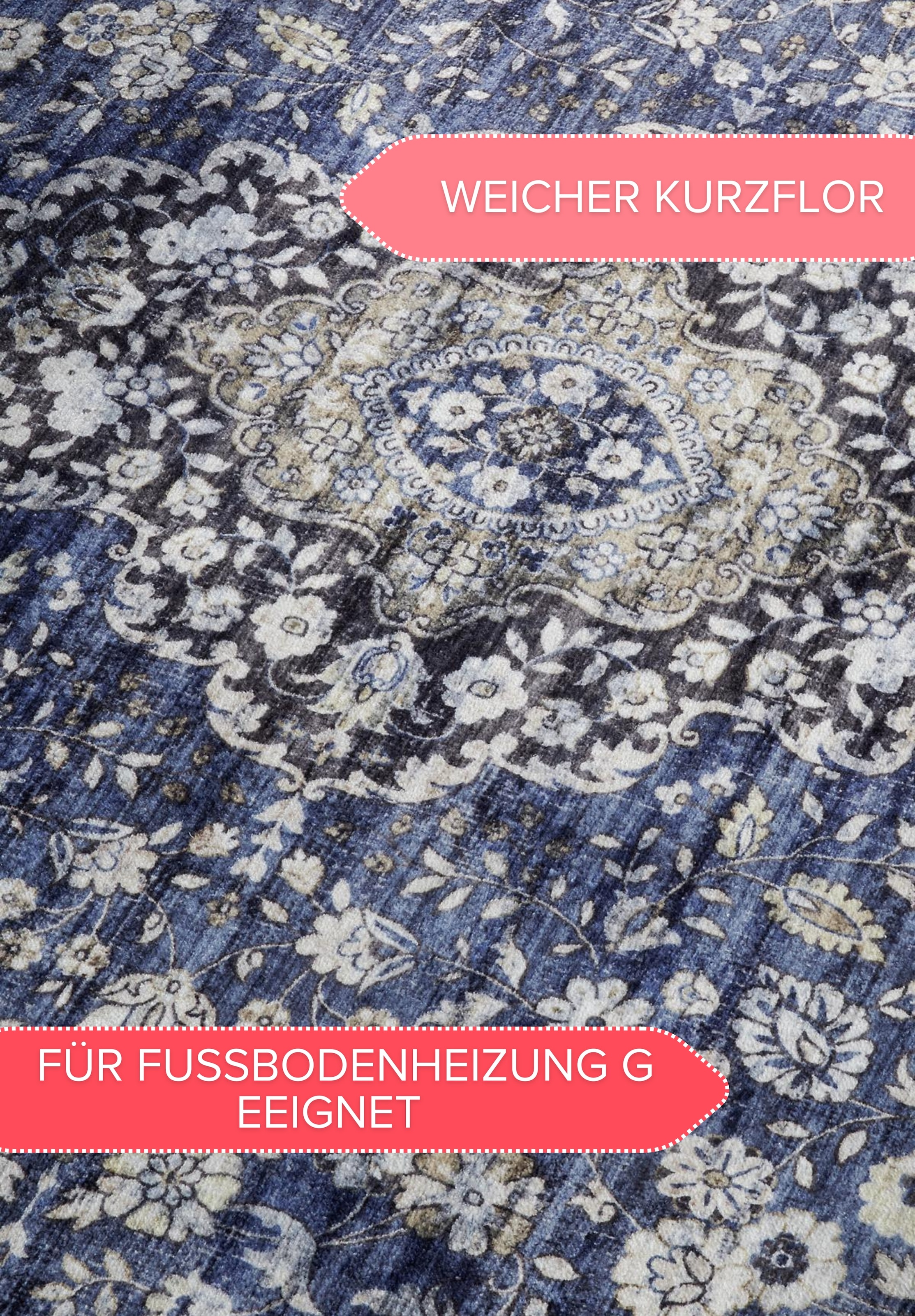 freundin Home Collection Teppich »Aurora«, rechteckig, 5 mm Höhe, Kurzflor, Anti Rutsch, Orient, Vintage, Klassisch, Wohnzimmer, Flur