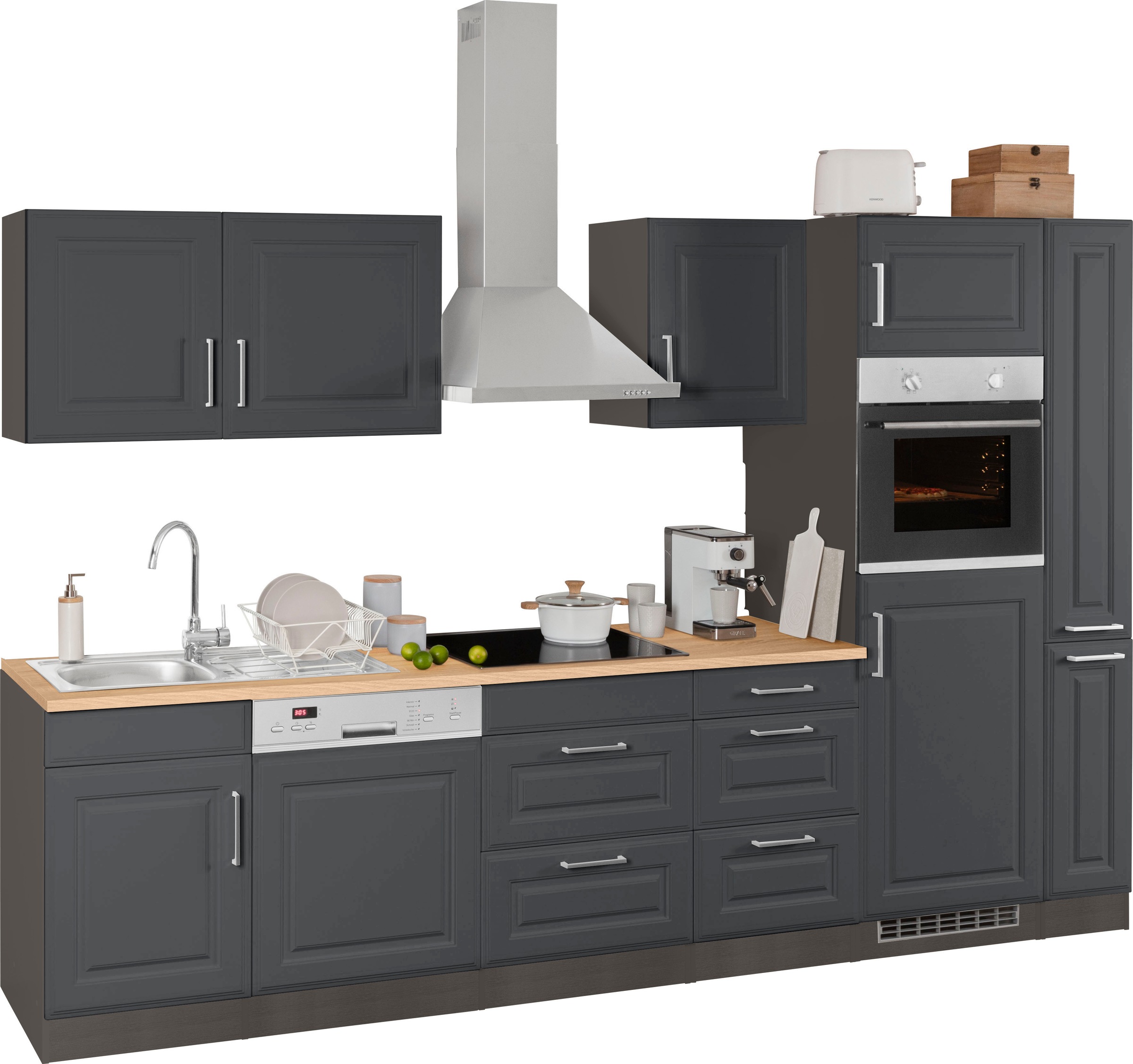 KOCHSTATION Küchenzeile »KS-Stockholm« Breite 310 cm, mit hochwertigen MDF Fronten im Landhaus-Stil