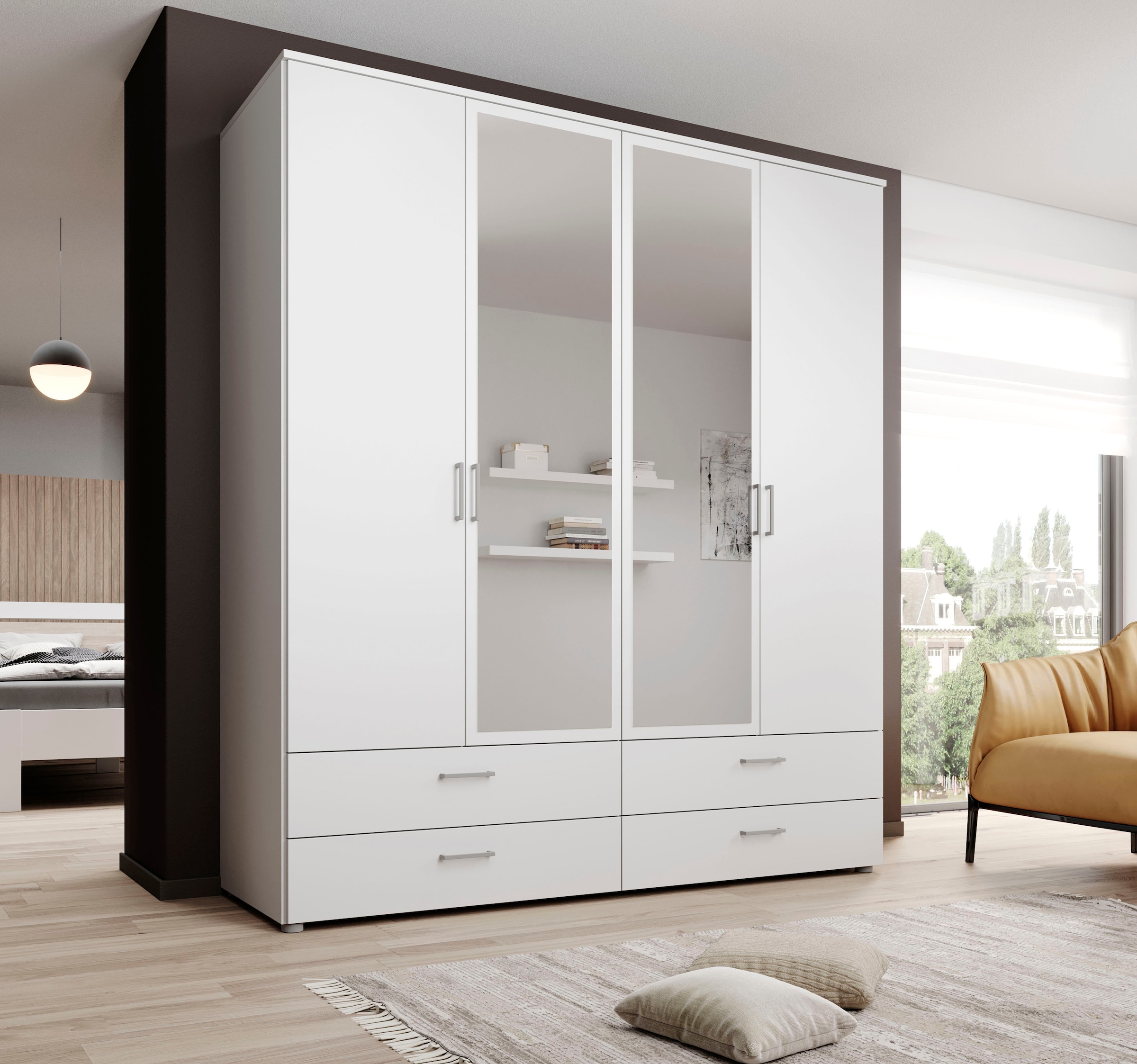 Schlafkontor Drehtürenschrank »Spazio«, weiß, Schlafzimmerschrank mit Spiegel