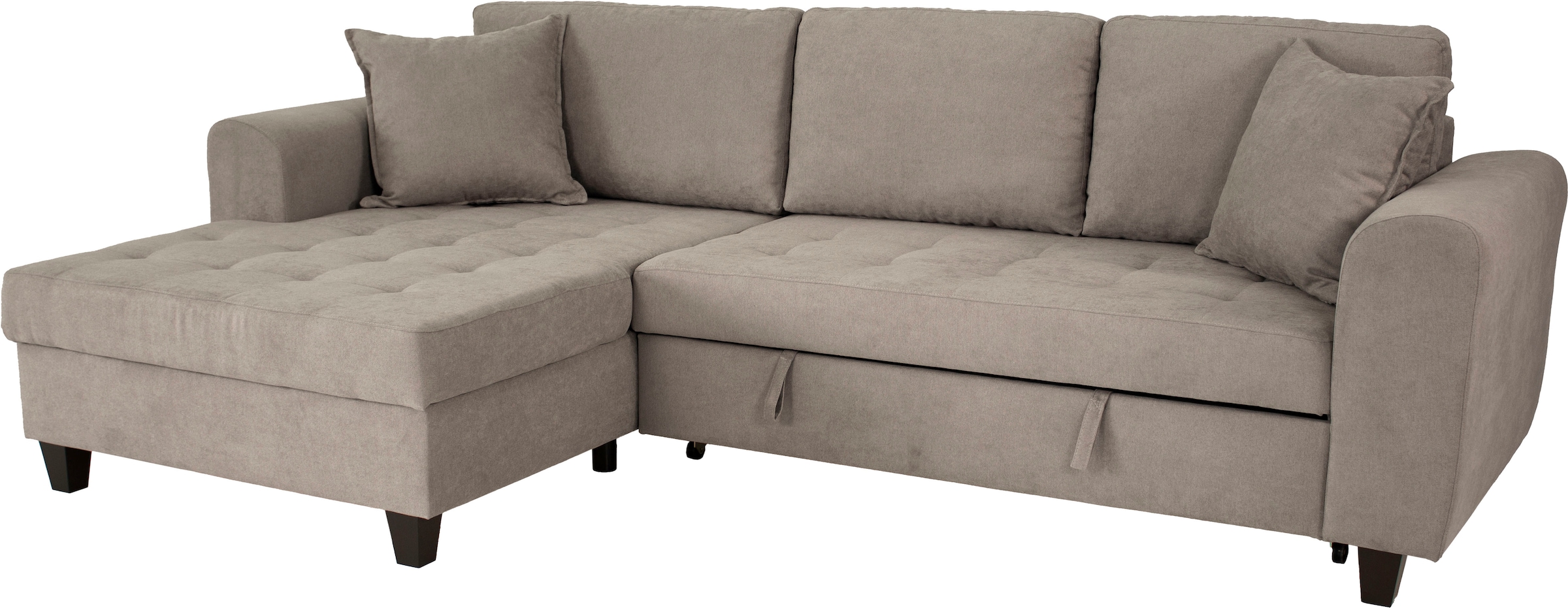 Trends by HG Ecksofa »Moritz L-Form, B: 265 cm« mit Bettfunktion, Bettkasten & Zierkissen