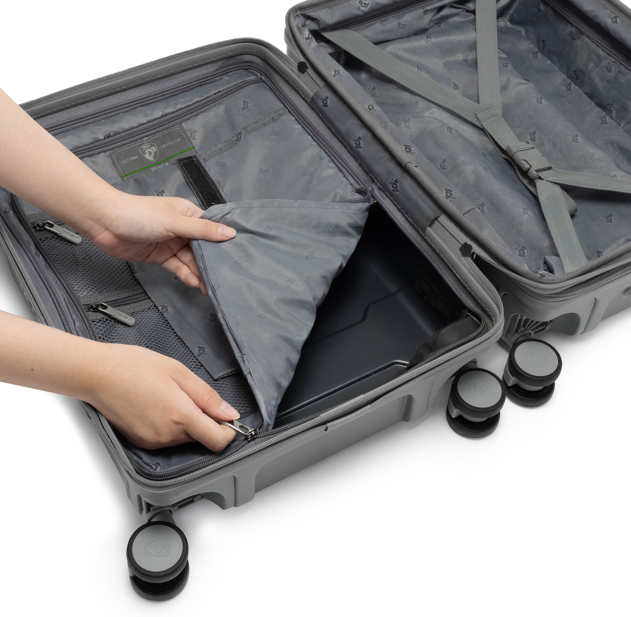 Heys Hartschalen-Trolley »ReNew, verschiedene Größen und Farben«, 4 Rollen, herausnehmbares Innenfutter Volumenerweiterung 5 Jahre Garantie