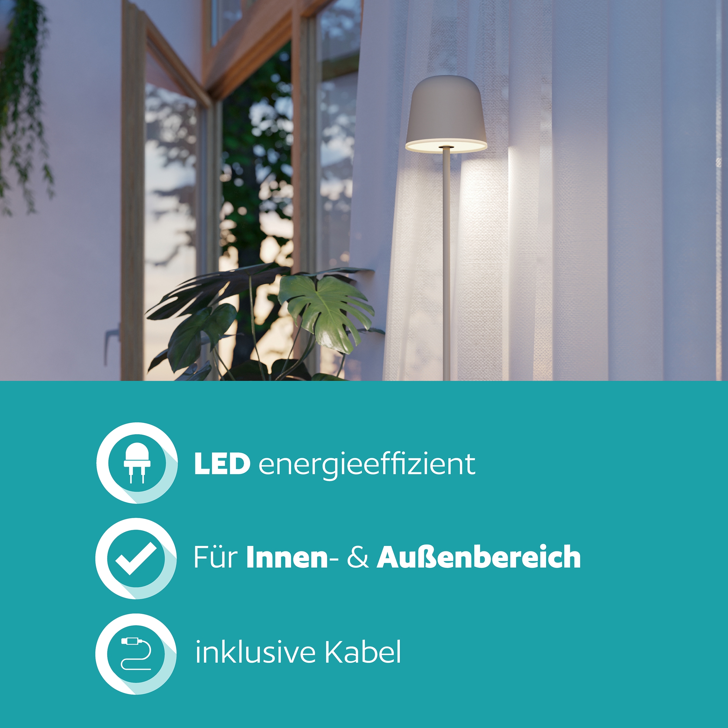 EGLO Stehlampe »MANNERA-L Stehlampe - Alu, Stahl - LED - 4,3W - IP54« LED-Modul 1 Stk. Neutralweiß | Warmweiß Standleuchte, Leselampe, Wohzimmer, Schlafzimmer, H140 x Ø16 cm