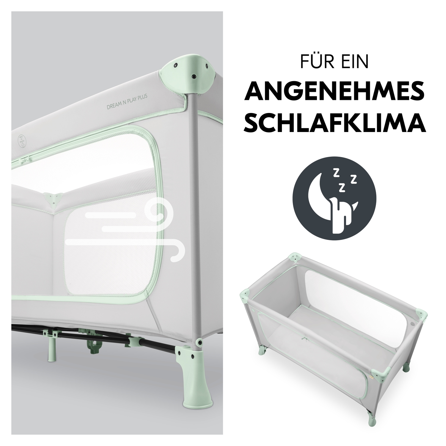 Hauck Baby-Reisebett »Dream N Play Plus, Dusty Mint«, Vorderausstieg